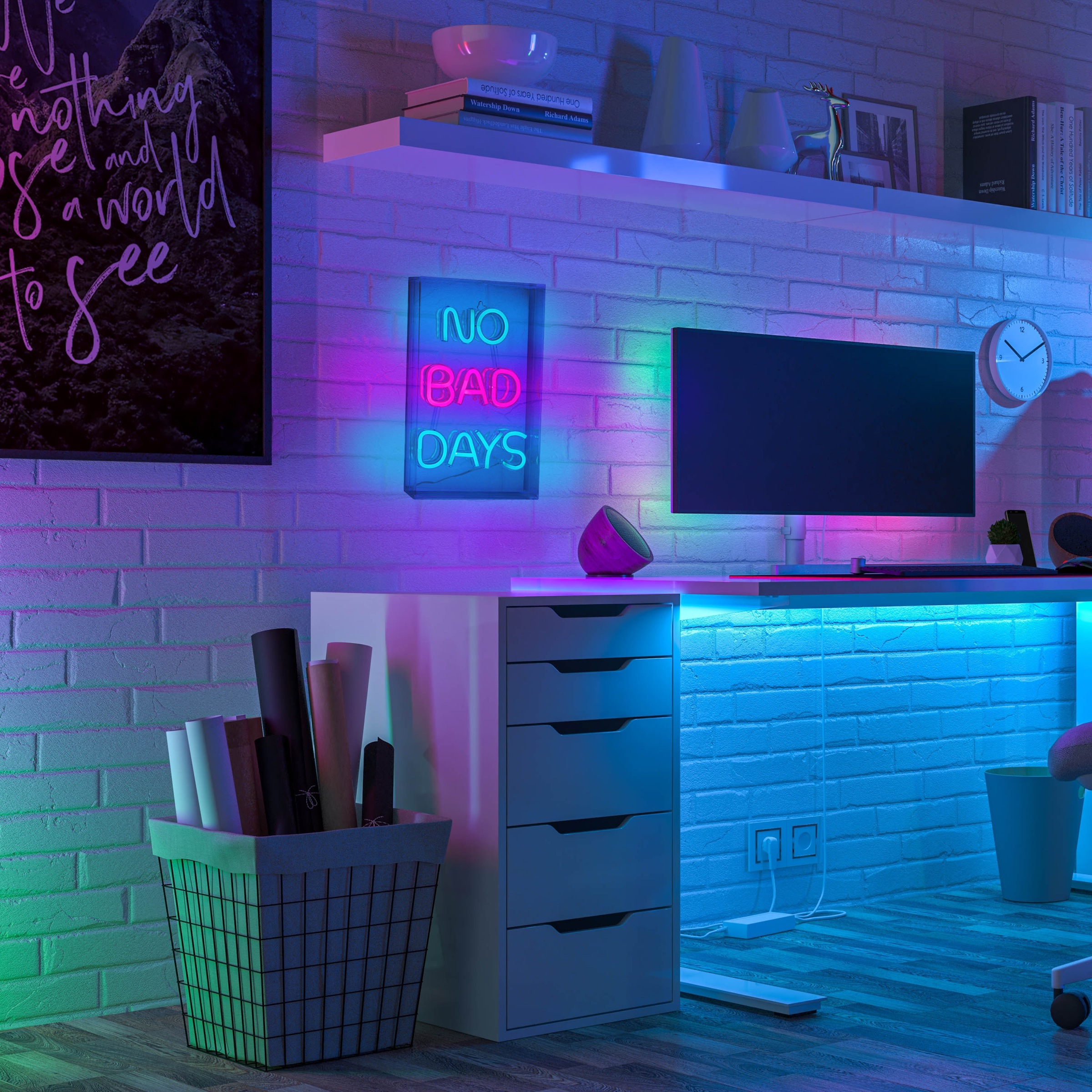 näve LED Dekolicht »NO BAD DAYS«, 1 flammig, Leuchtmittel LED-Modul | LED fest integriert, Schriftzug beleuchtet blau rot, Tisch- Wandfunktion, transparent, USB