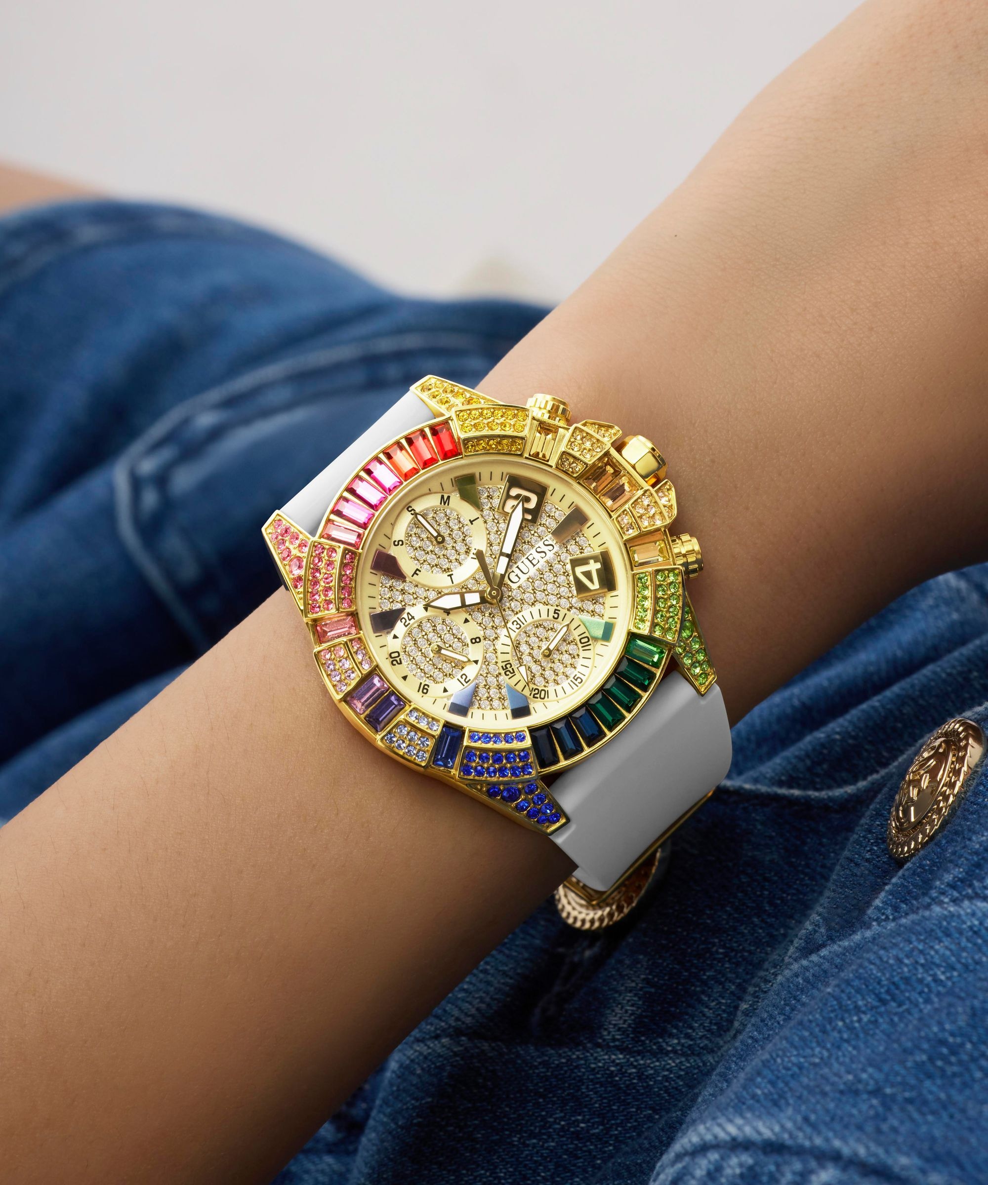 Guess Multifunktionsuhr »TRUE« Quarzuhr, Armbanduhr, Damenuhr, Silikonarmband, analog, Wochentag, Tag