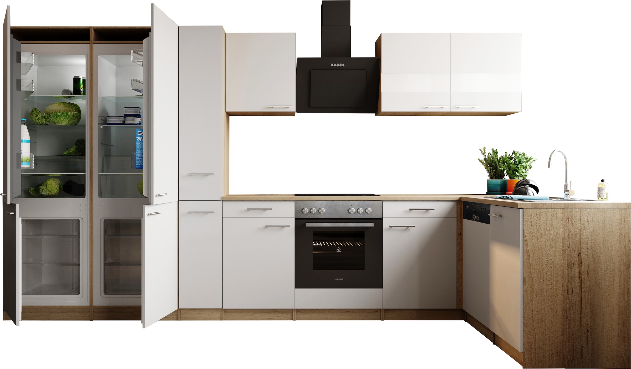 RESPEKTA Winkelküche »Merle« Winkelküche Merle, Breite 340 cm, Soft Close, French-Door-Design