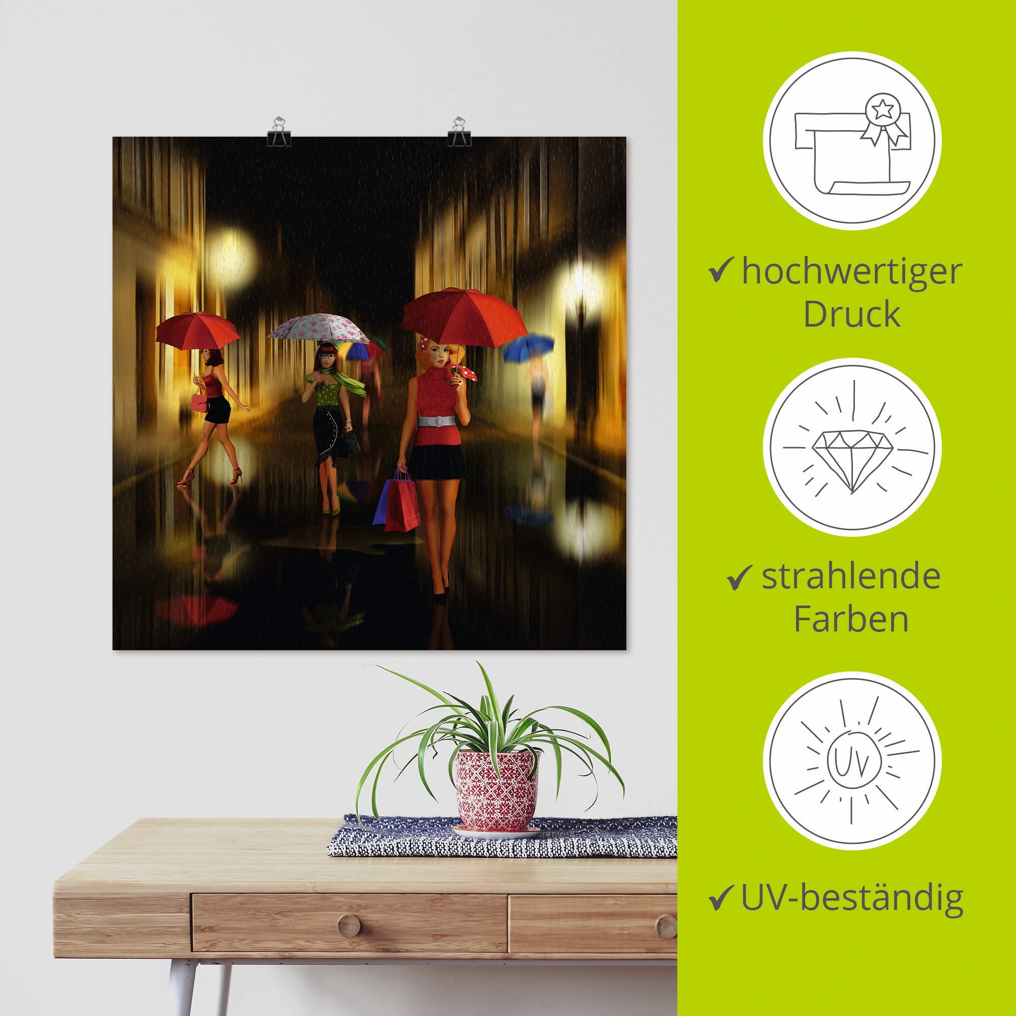 Artland Wandbild »Frauen beim Einkaufen im Regen« Frau 1 Stk. tlg. als Alubild, Outdoorbild, Leinwandbild, Poster in verschied. Größen