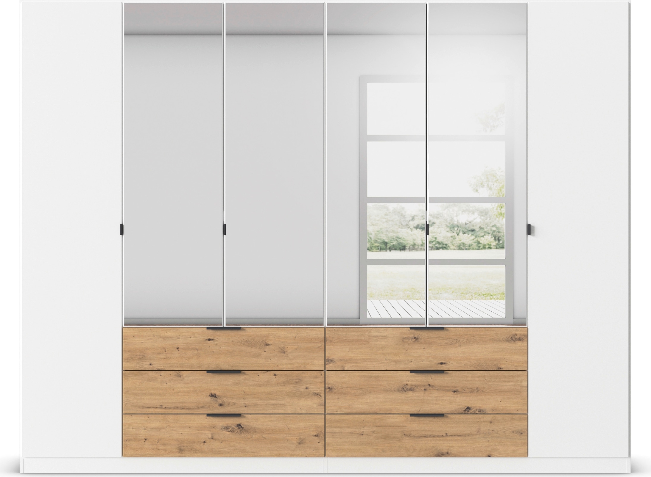 rauch Drehtürenschrank »Kleiderschrank Schrank Garderobe Schlafzimmerschrank DAVOA«, mit farblich abgesetzten Schubkästen in Eiche Artisan MADE IN GERMANY