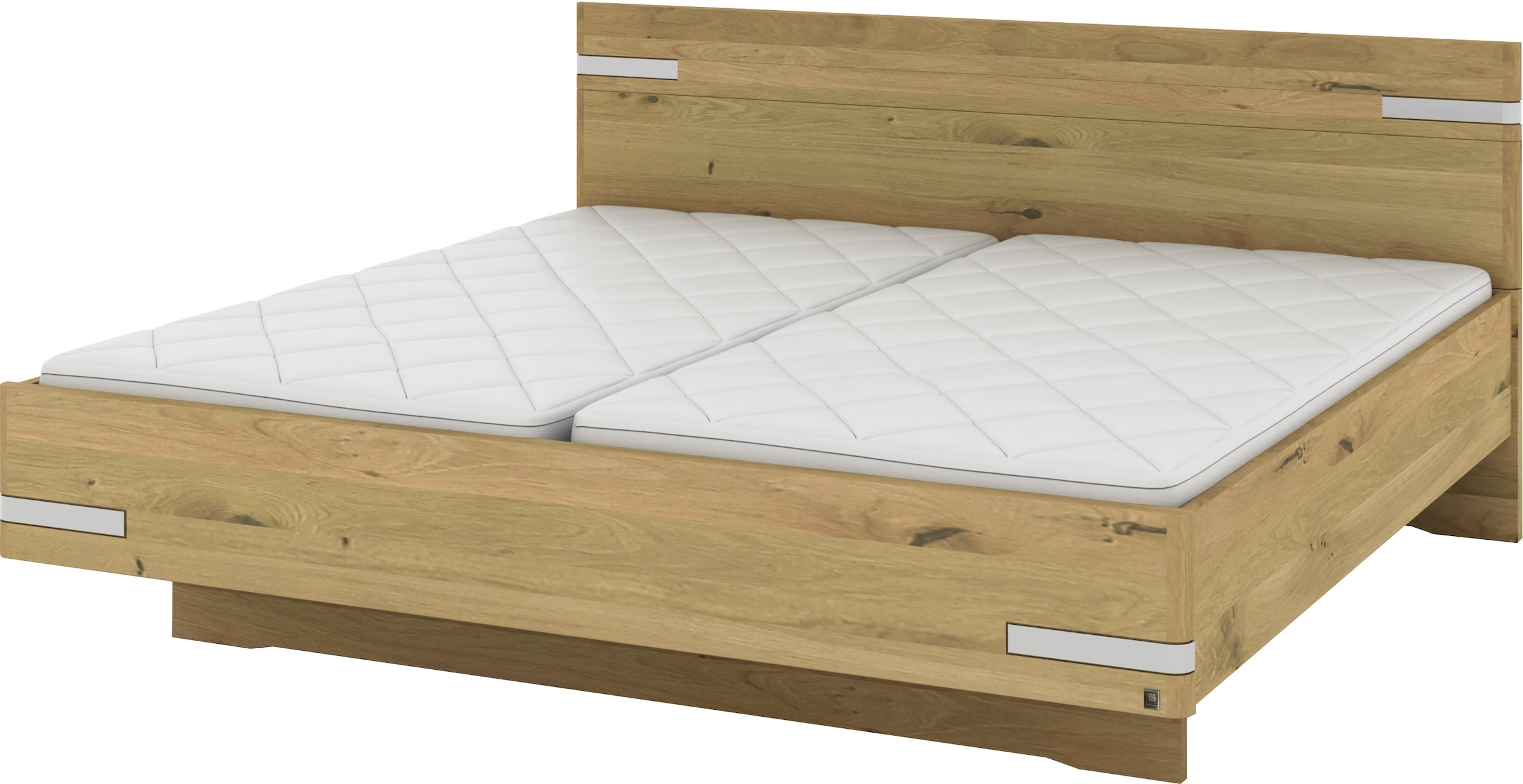 Musterring Holzbett »Savona, Bettgestell, Bettrahmen, teilmassiv Bianco-Eiche«, (Belastbarkeit 220 Kg, 4-fache Liegehöhenverstellung, MADE IN GERMANY), Kopfteil in Bianco-Eiche massiv, Details in Chrom, verschiedene Größen