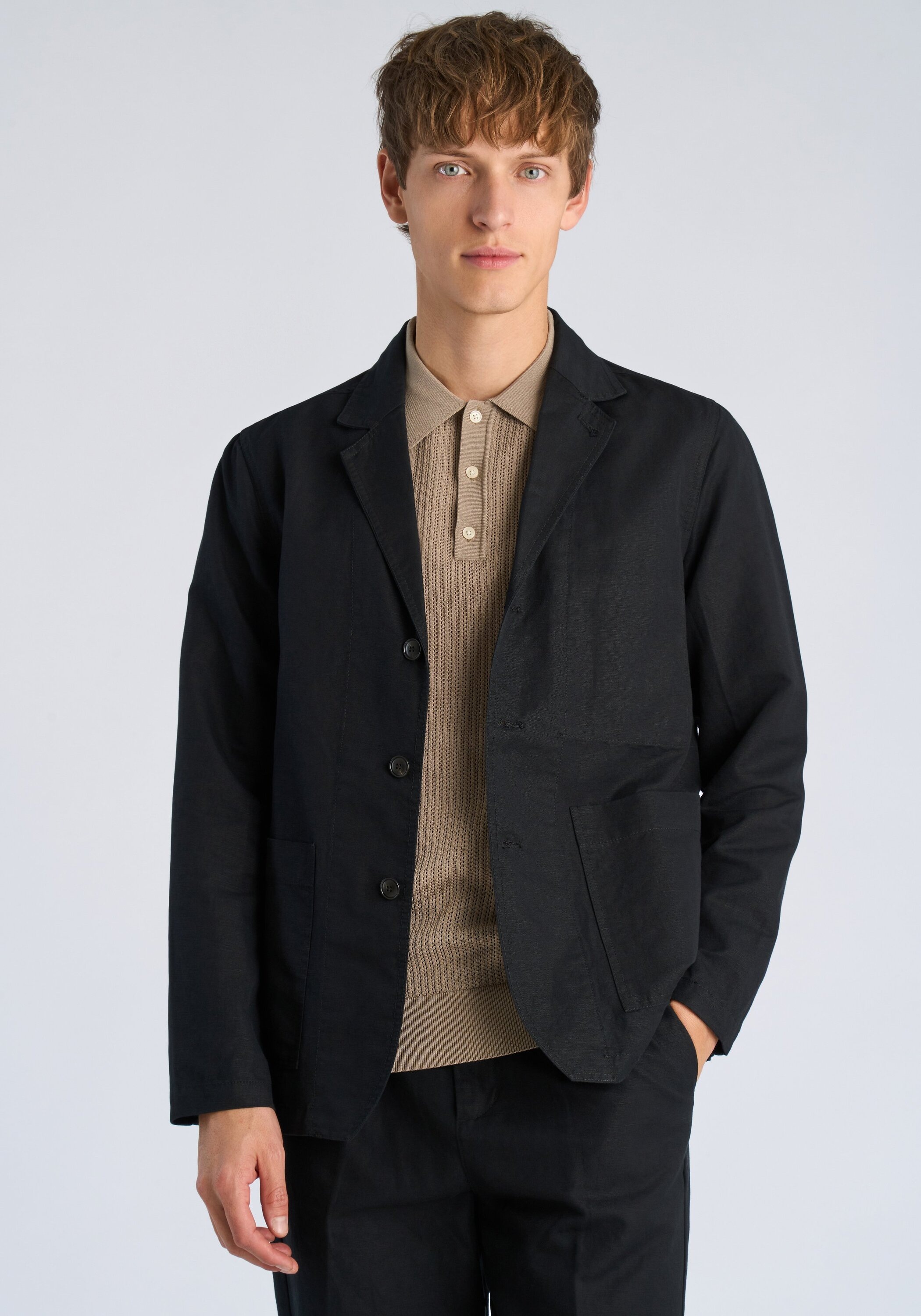Anzugsakko LINDBERGH "Sakko Relaxed Fit", Herren, Gr. S, schwarz, Obermaterial: 55% Baumwolle, 45% Leinen, Sakkos