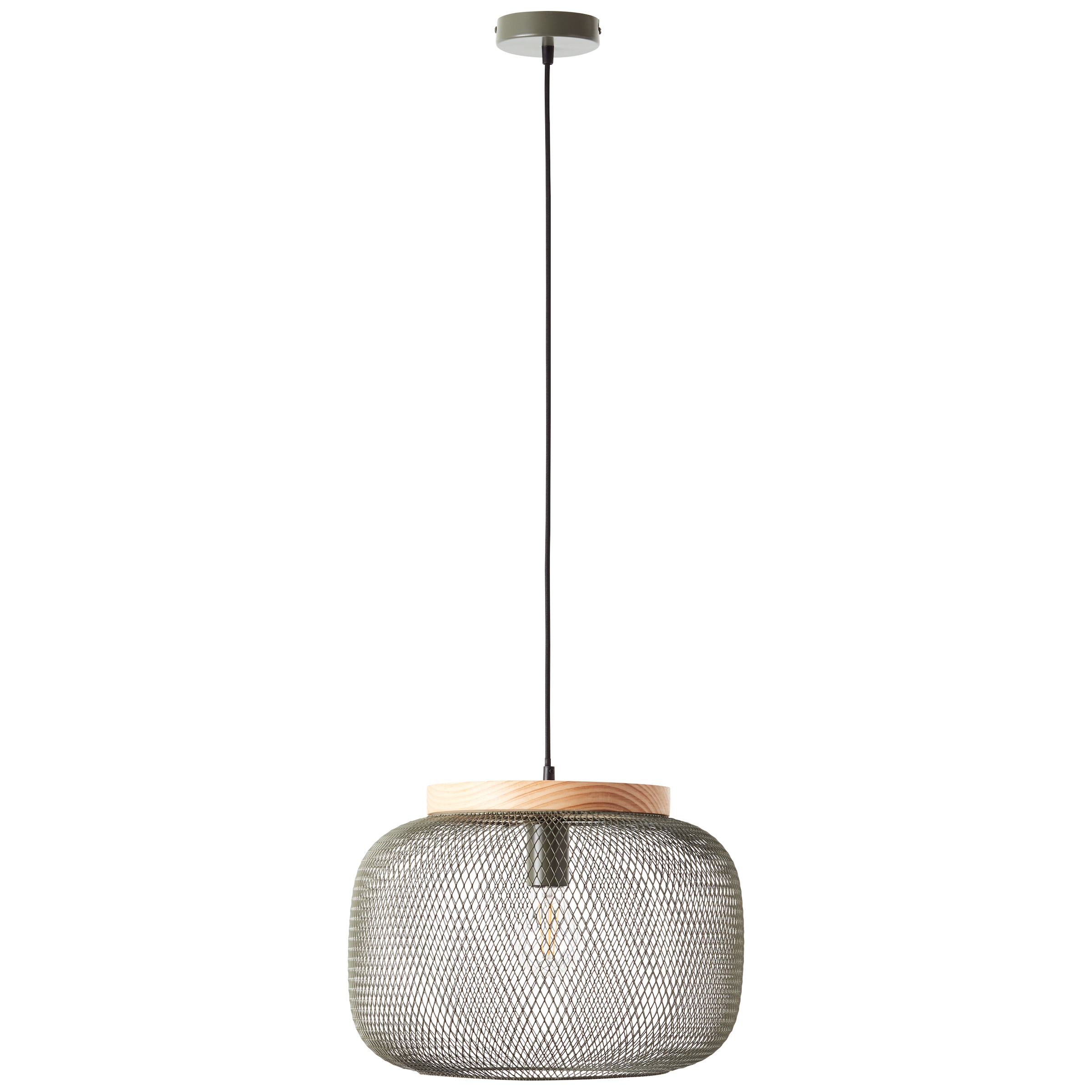 Brilliant Pendelleuchte »Giada«, 1 flammig, Leuchtmittel E27 | ohne Leuchtmittel, Höhe 113 cm, Ø 39 cm, E27, kürzbar, Metall/Holz, oliv grün/holz