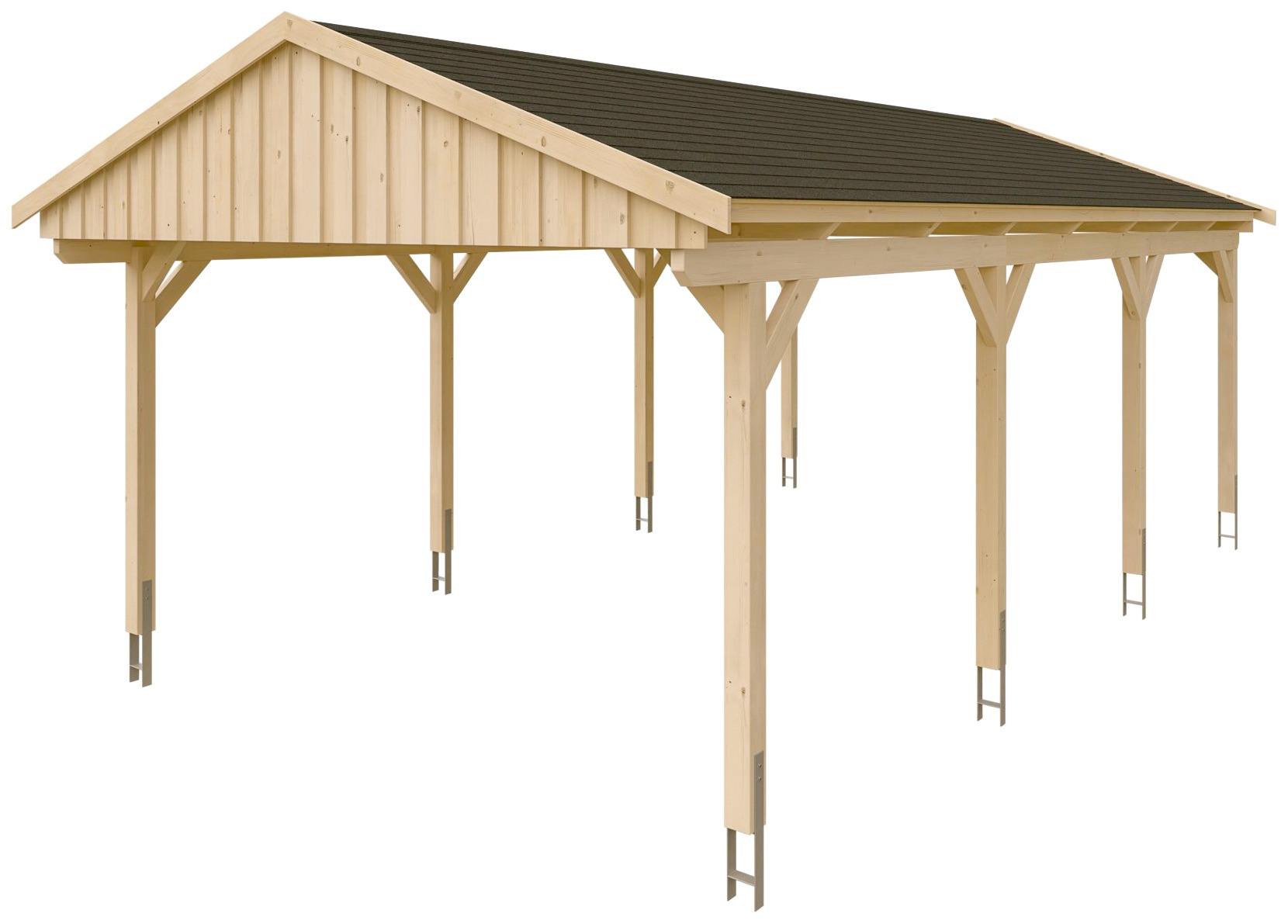 Skanholz Einzelcarport »Fichtelberg«, Leimholz-Nordisches Fichtenholz, natur, mit schwarzen Schindeln
