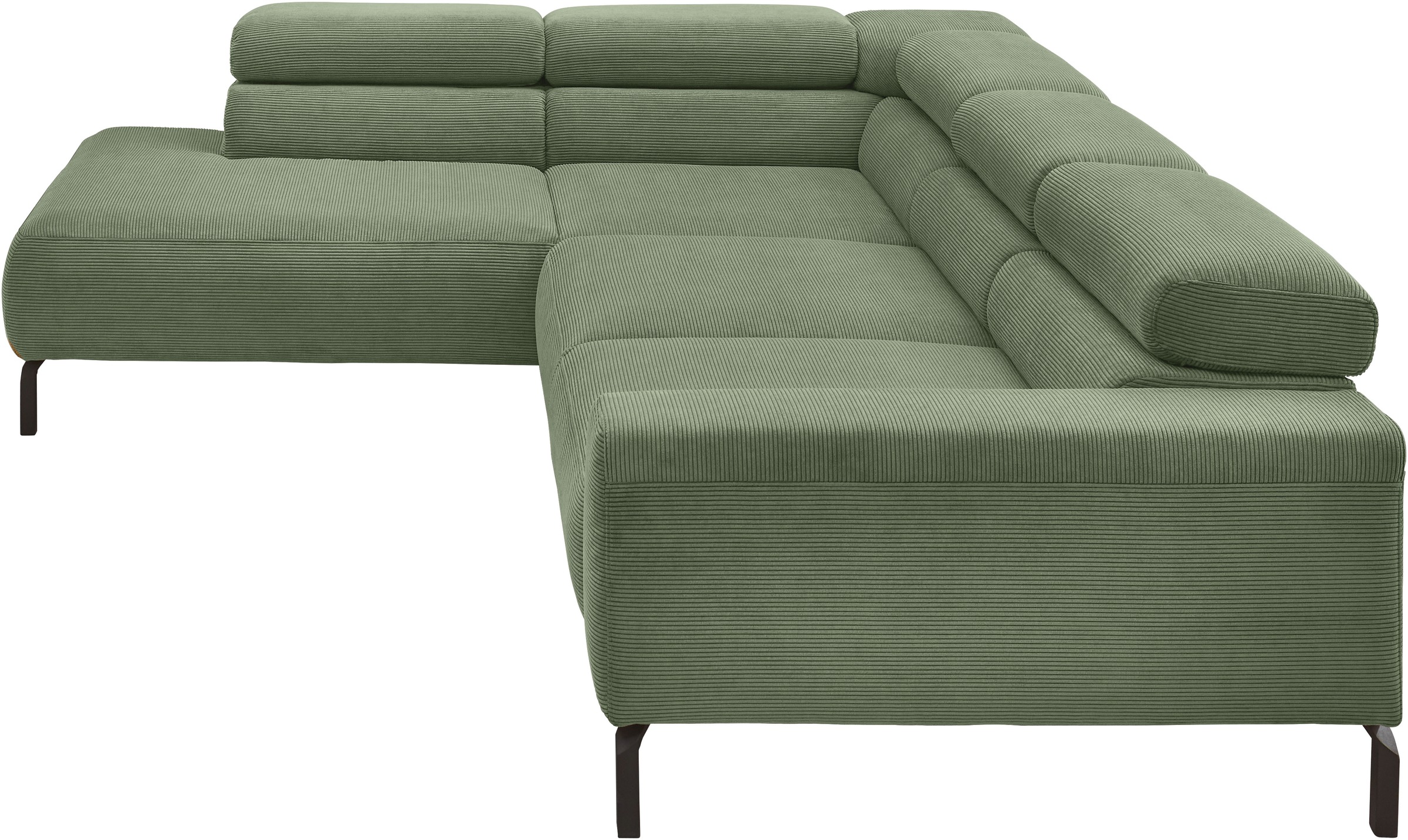 Places of Style Ecksofa »Antonelli, L-Form, inkl. Kopfteilverstellung, Breite 276 cm«, mit elektrischer Sitztiefenverstellung, in Feincord, oliv