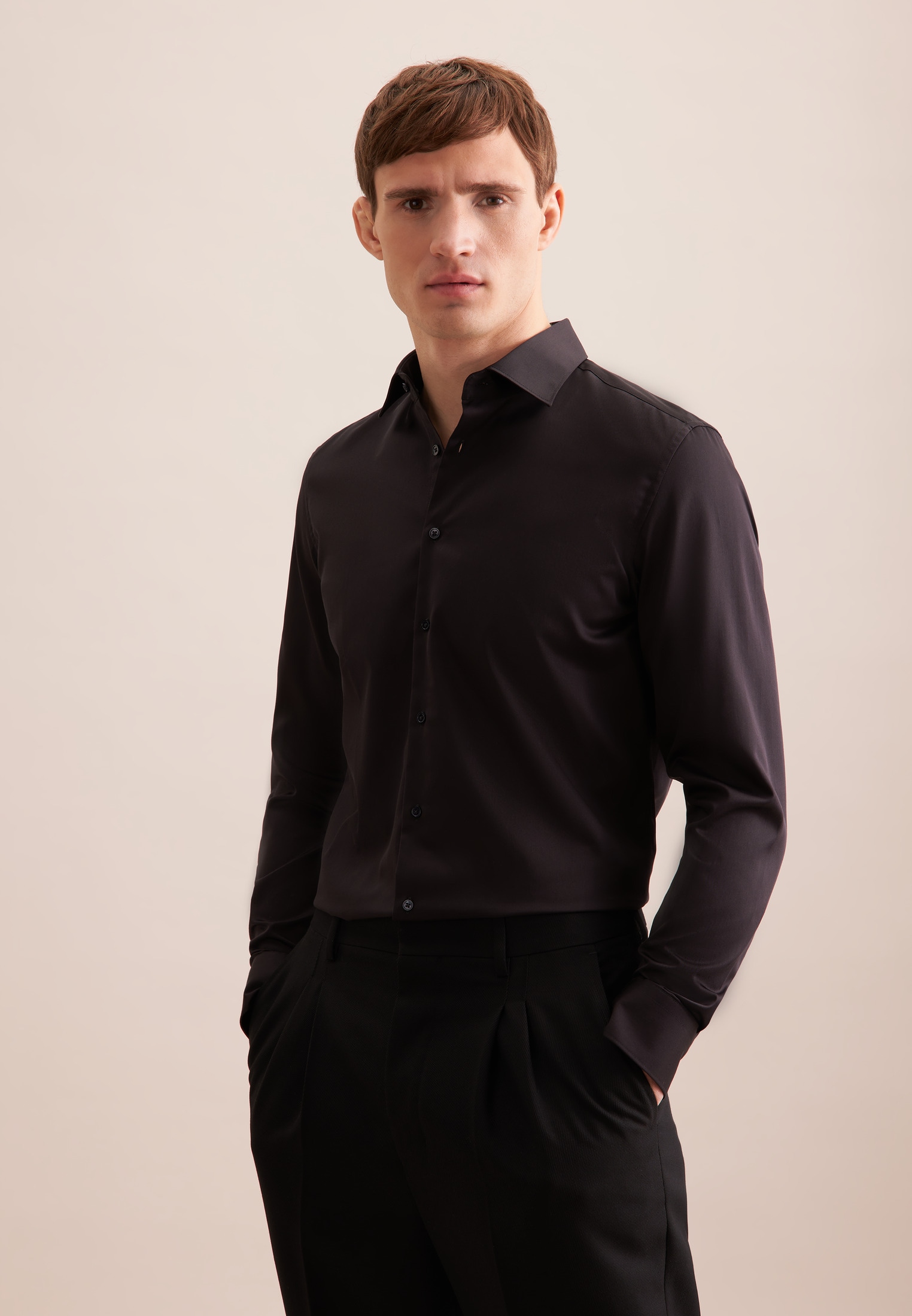 Businesshemd SEIDENSTICKER "Schwarze Rose", Herren, Gr. XS (36), normale Ärmellängen, schwarz, 100% Baumwolle, unifarben, slim fit, 2-Knopf-Manschette, Hemden, Slim 1/1 Kentkragen Uni