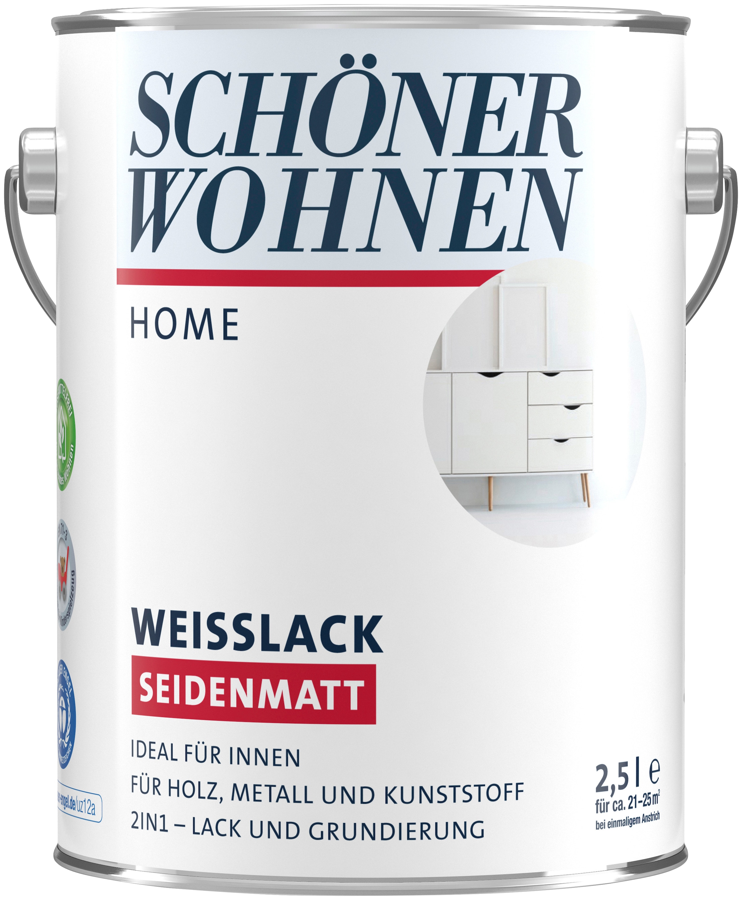 SCHÖNER WOHNEN FARBE Weißlack »Home Weißlack«, 2,5 Liter, weiß, seidenmatt, ideal für...