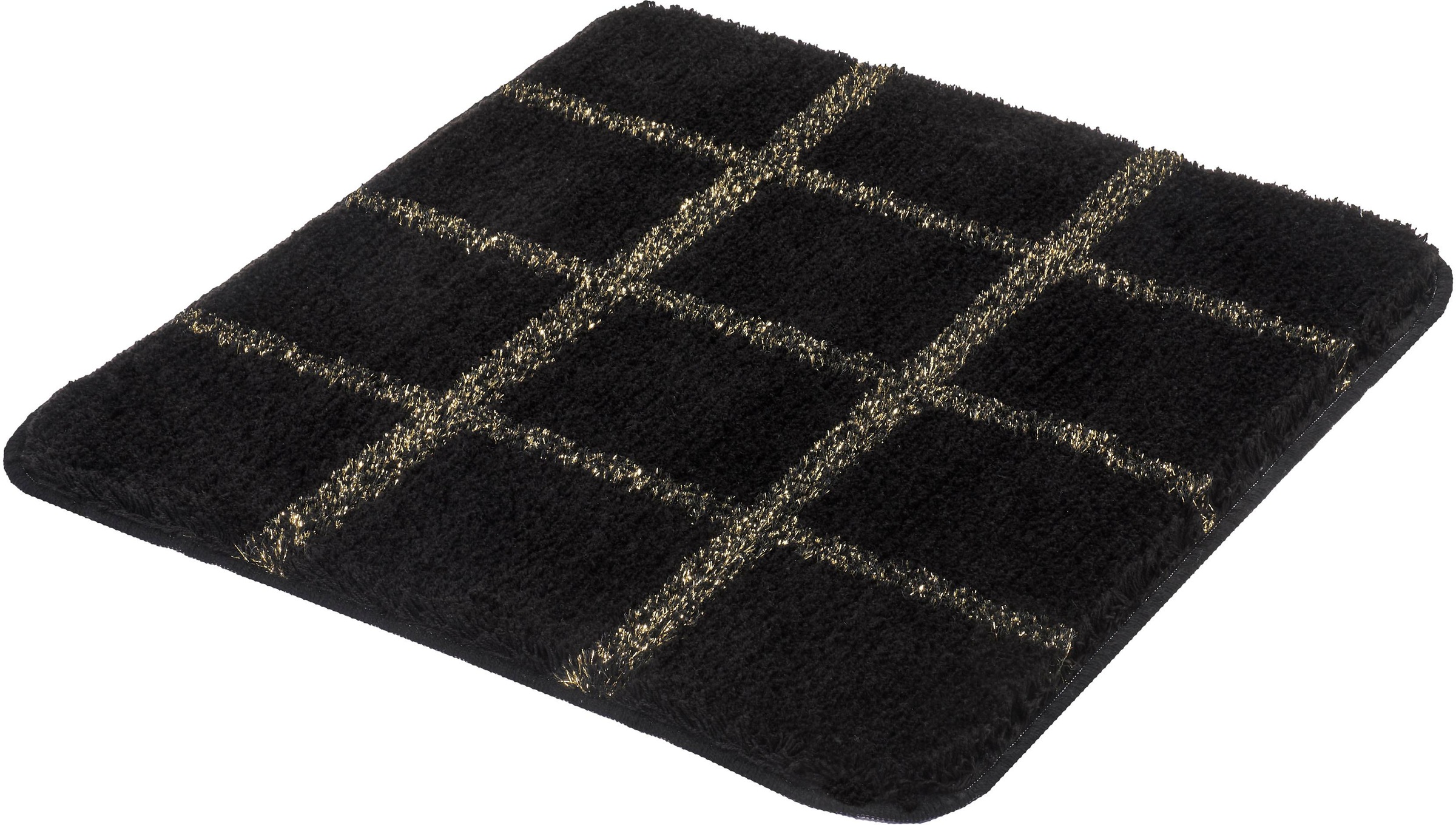Kleine Wolke Badematte »Grid«, rutschhemmend beschichtet, fußbodenheizungsgeeignet, Badteppich, Karo Muster, mit goldfarbenen Metallfasern, waschbar
