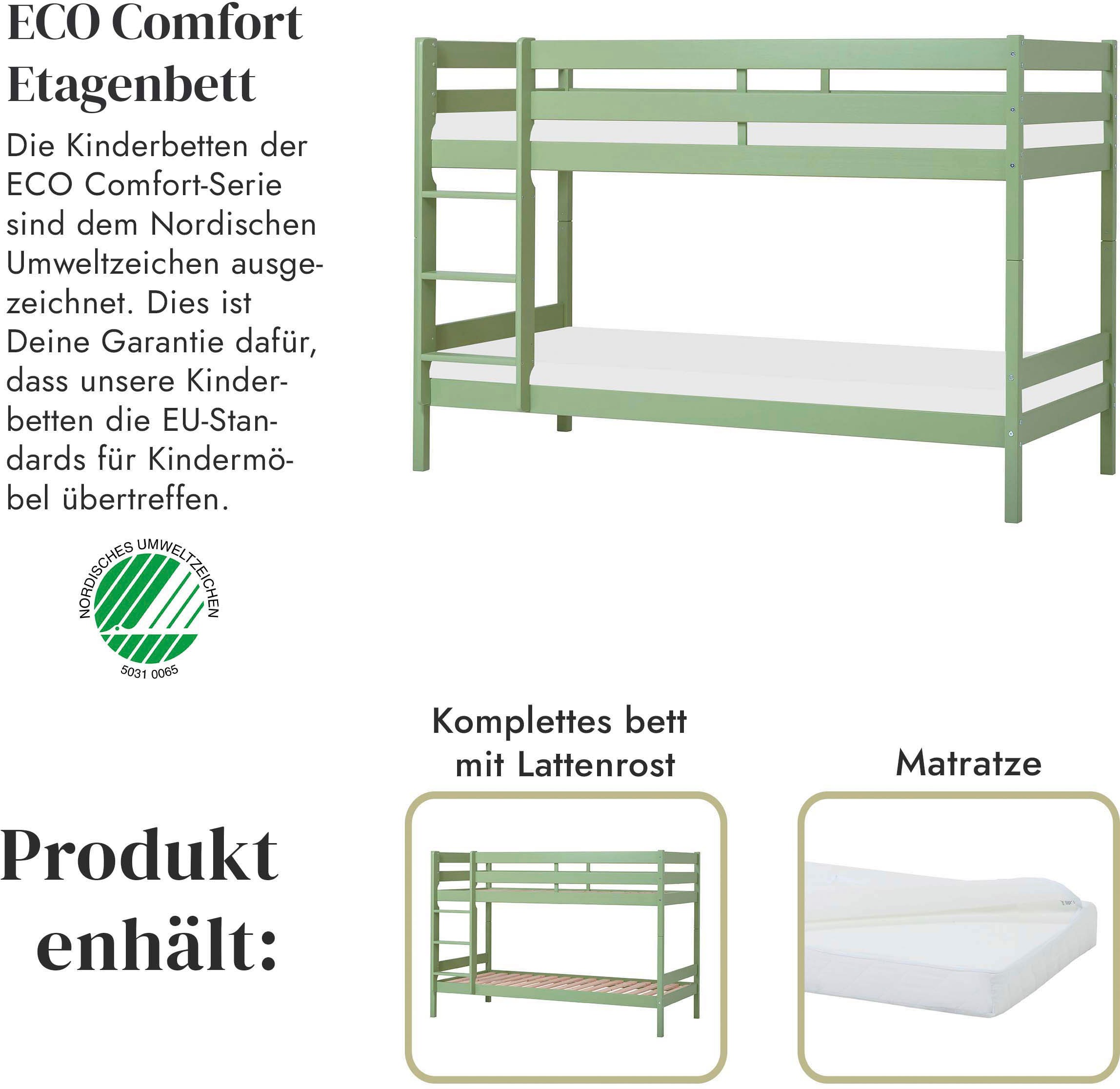 Hoppekids Etagenbett »ECO Comfort Kinderbett 90x200 oder 70x160 aus Massivholz in 4 Farben«, TÜV, FSC und Nordisches Umweltzeichen – wahlweise mit Matratzen