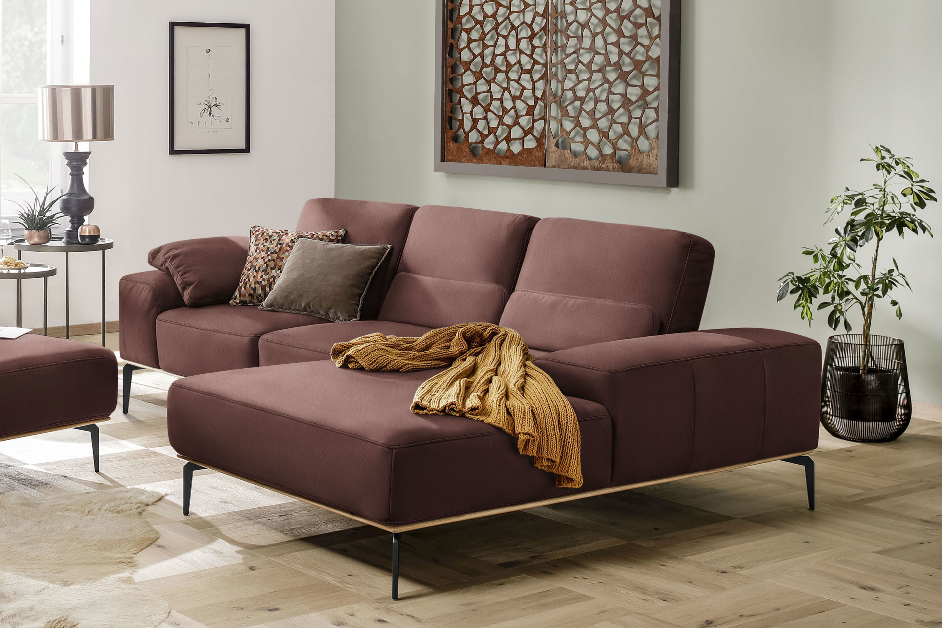 W.SCHILLIG Ecksofa "run, Designsofa mit tollem Sitzkomfort, bequem, L-Form" mit Holzsockel, Füße in Schwarz pulverbeschichtet, Breite 279 cm