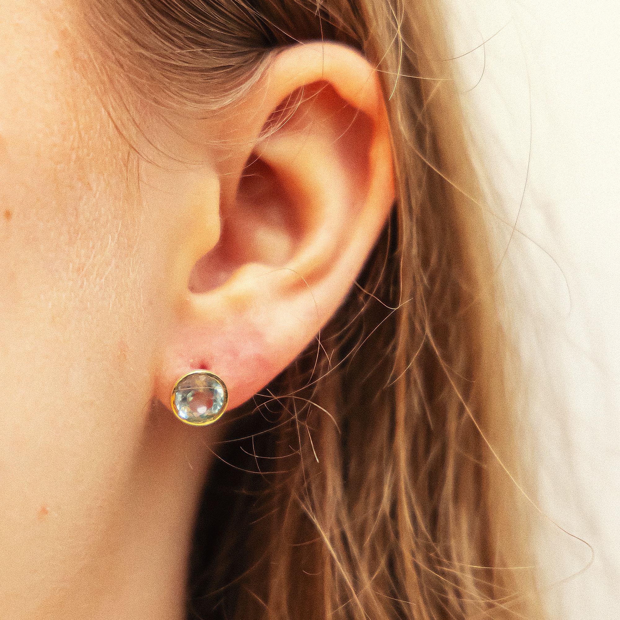 Fascination by Ellen K. Earrings Yellow Gold Blue Topaz 7mm 2