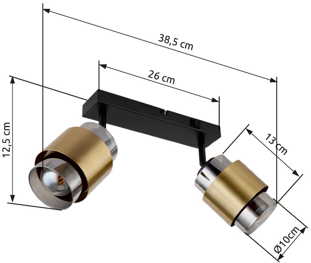 GLOBO LIGHTING Deckenstrahler »MILLEY«, Leuchtmittel E27 | ohne Leuchtmittel, Deckenspot/Glas rauchfarben/Messing/Wohnzimmer/Flur/elegant