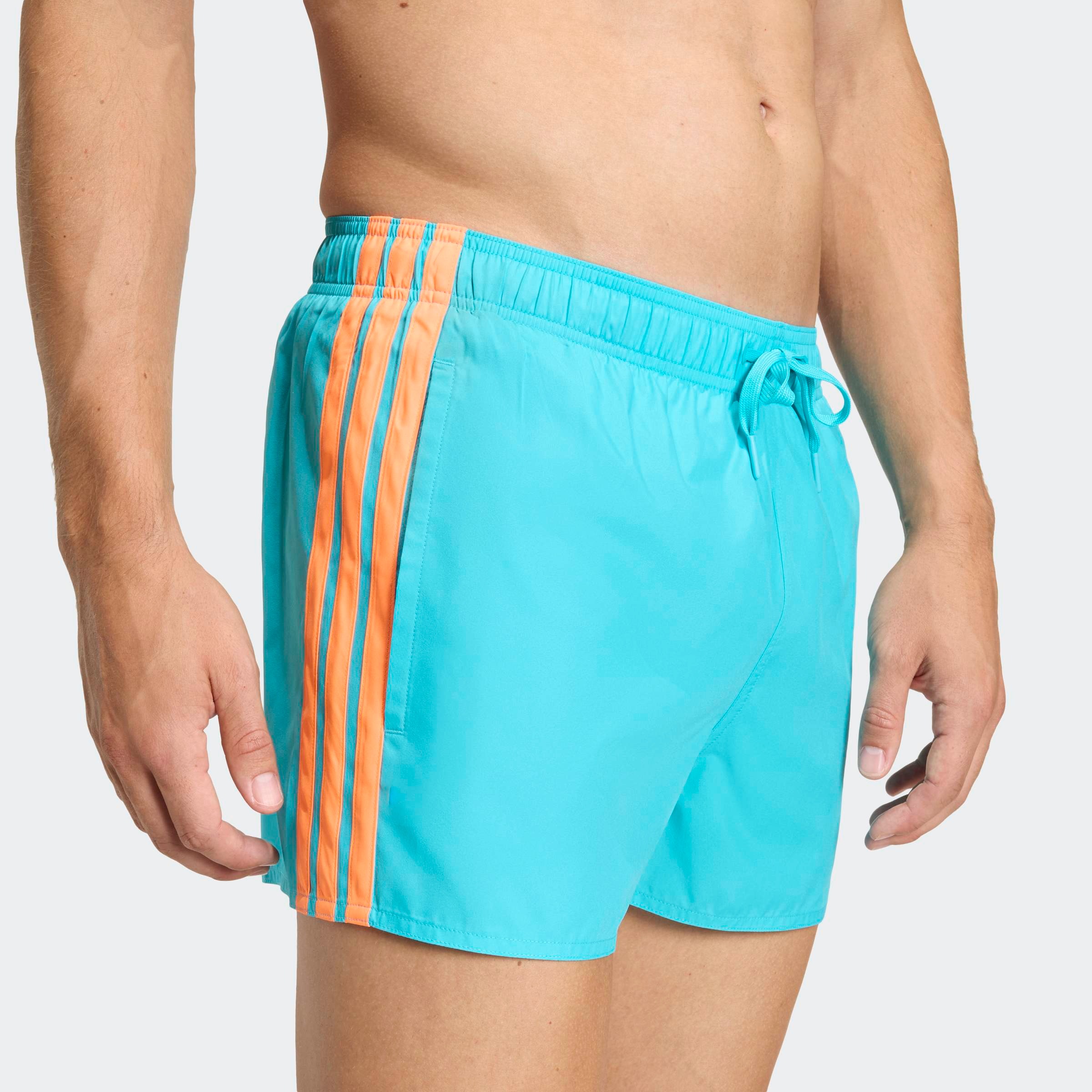 Badeshorts ADIDAS PERFORMANCE "3-STREIFEN 3-INCH", Herren, Gr. XL, N-Gr, lucid cyan, lucid orange, Gewirkt, Obermaterial: 100% Polyester, Badehosen Badeshorts 3