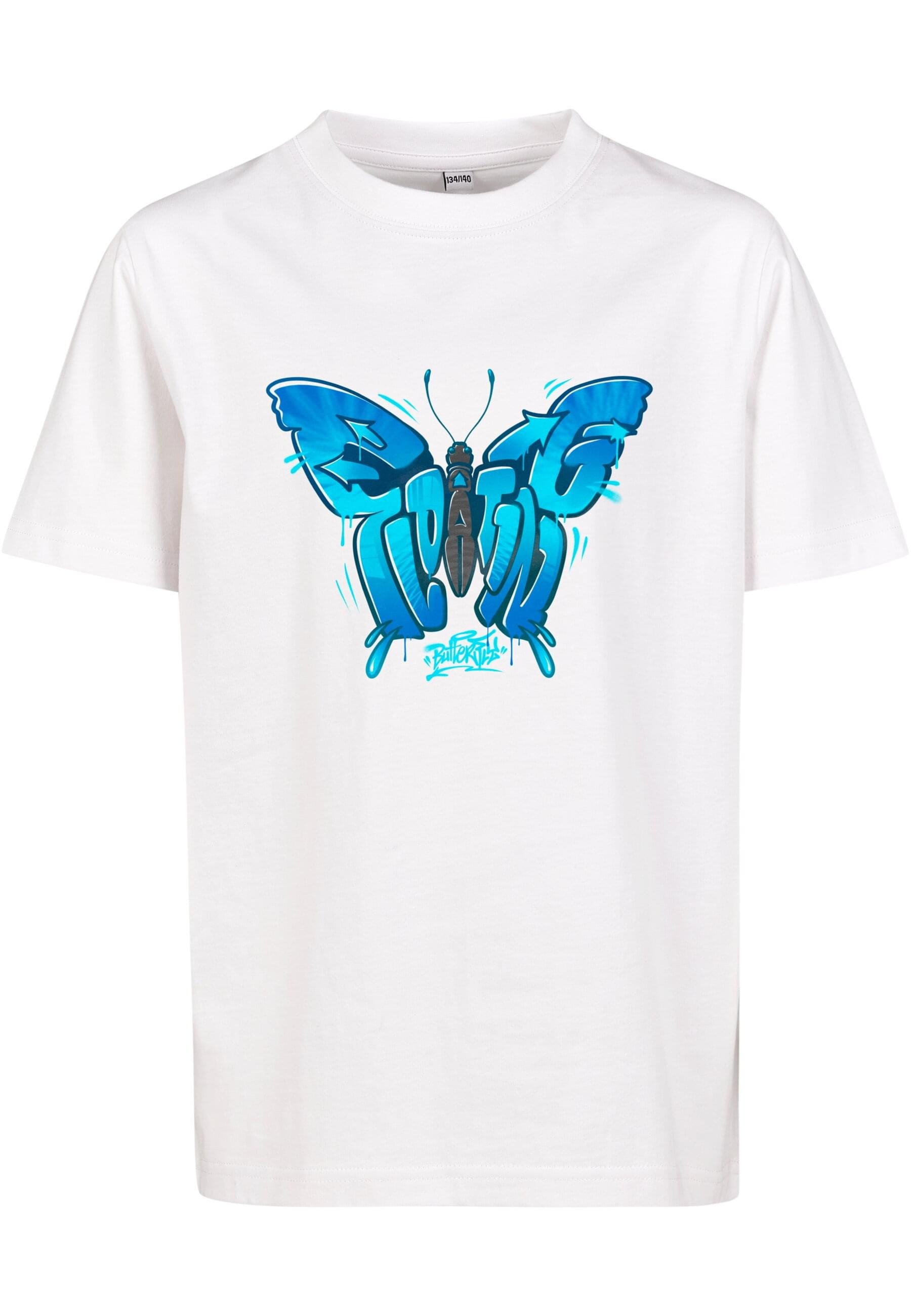 MISTERTEE Mädchen T-Shirt "MisterTee Kids Kids Butterfly Floating Tee"weiß, Gr. 122, bedruckt, 100% Baumwolle, Shirts
