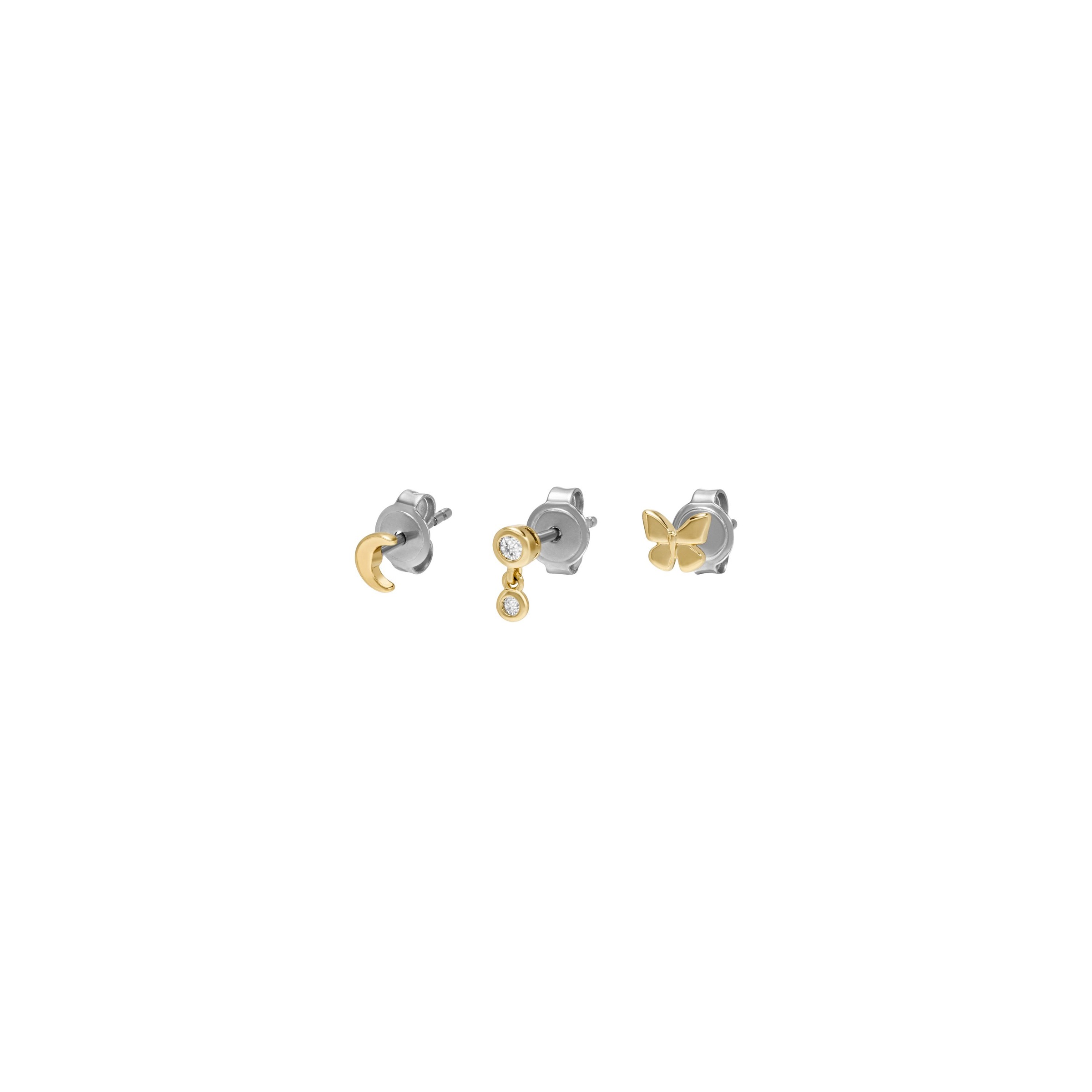 Fossil Ohrstecker-Set »Multipack Metall JEWELRY Halbmond Glitz Schmetterling, JA7278SET«, (Set, 3 tlg.), mit Zirkonia (synth.)