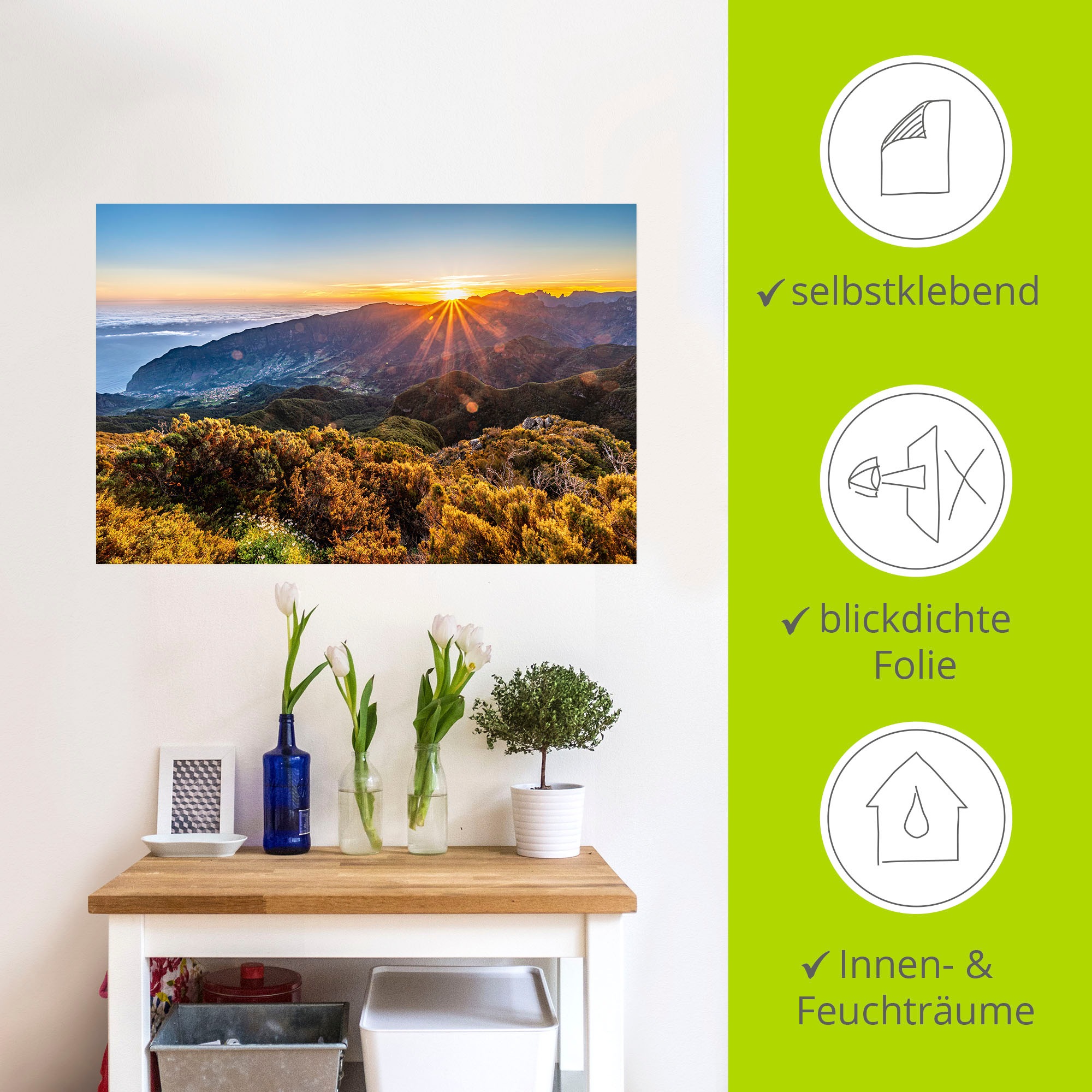 Wandbild ARTLAND "Sonnenaufgang über Madeira Bica da Cana", farbe bild(er): orange, B:120cm H:80cm, Bilder, als Alubild, Leinwandbild, Poster, Wandaufkleber in verschied. Größen 2