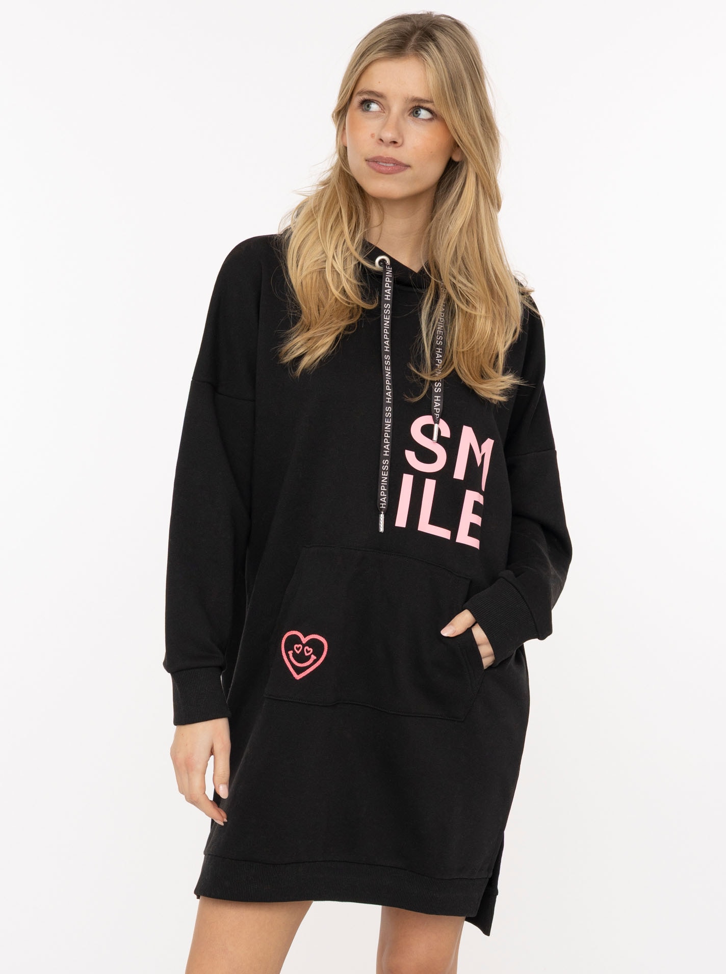 Zwillingsherz Sweatkleid ""Alissa"" Kapuze, Kängurutasche, Neon-Details, Pr günstig online kaufen