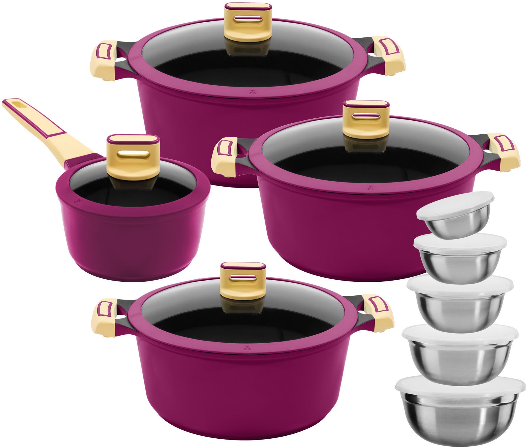 KING Topf-Set Set, Kochtopf 18/20/24 cm, Stieltopf 16 cm, Schüssel-Set, 18 günstig online kaufen