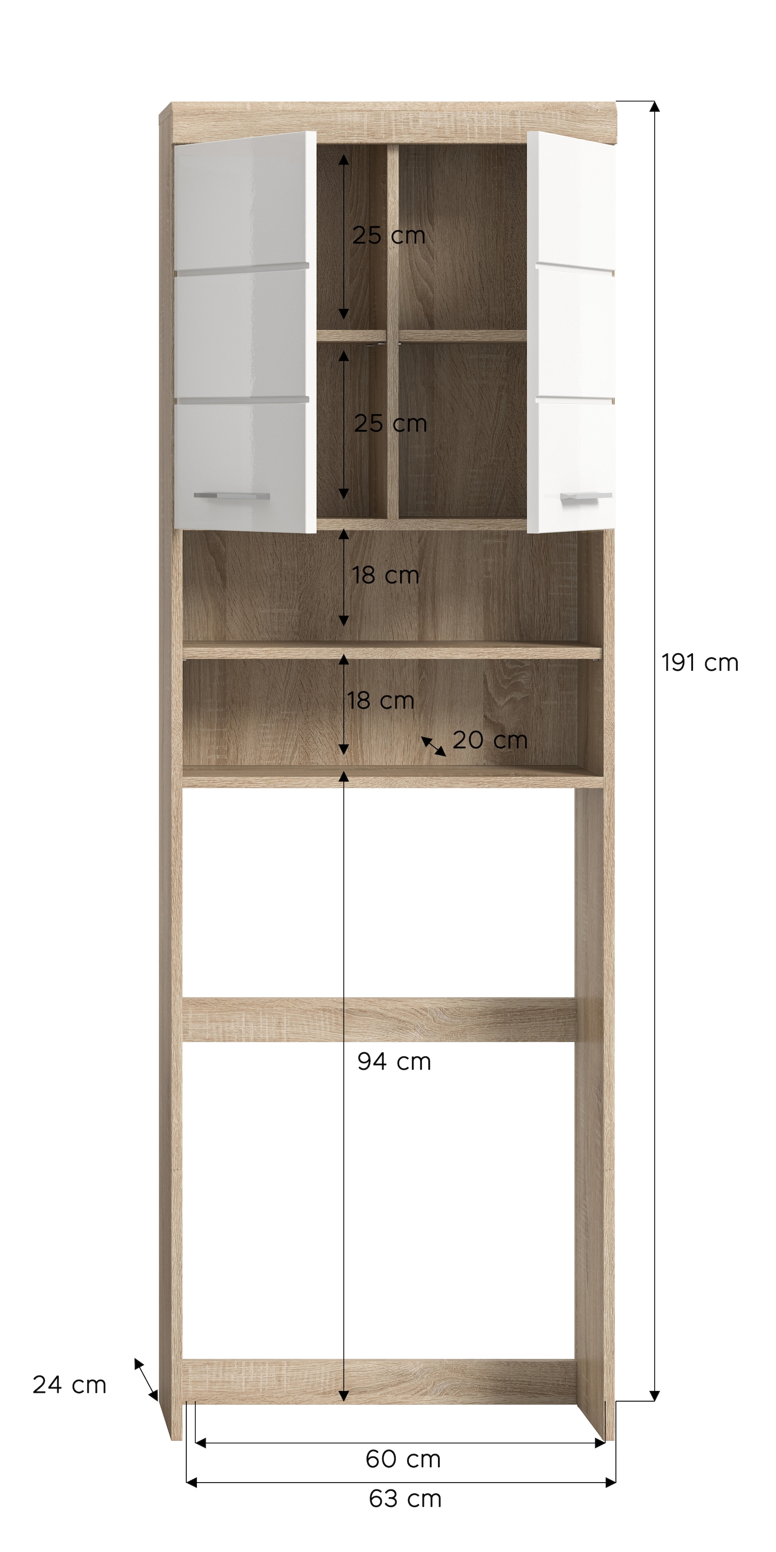 INOSIGN Waschmaschinenumbauschrank »Siena, Breite 63cm, für Waschmaschine & Trockner, 2 Türen, MDF-Front«, in verschiedenen Farben, Überbauschrank, Umbauschrank, Badschrank