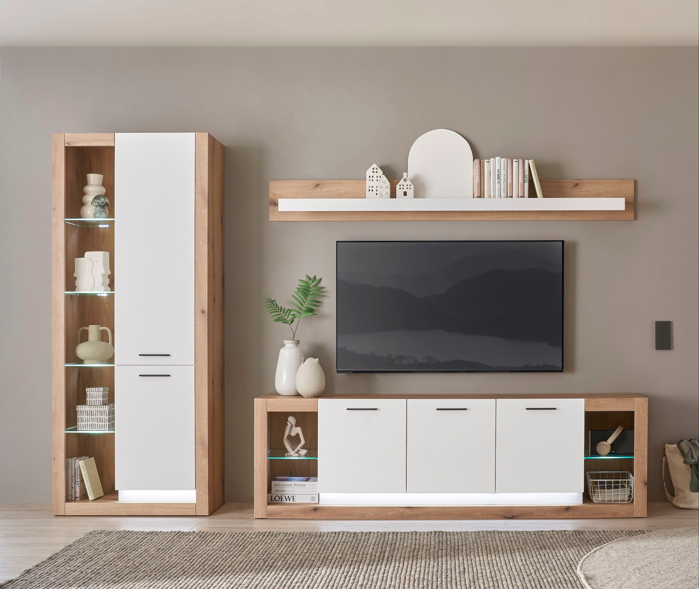 Home affaire Wohnwand "Brixen, moderne Anbauwand, Wohnzimmer-Set, Eiche Evo günstig online kaufen