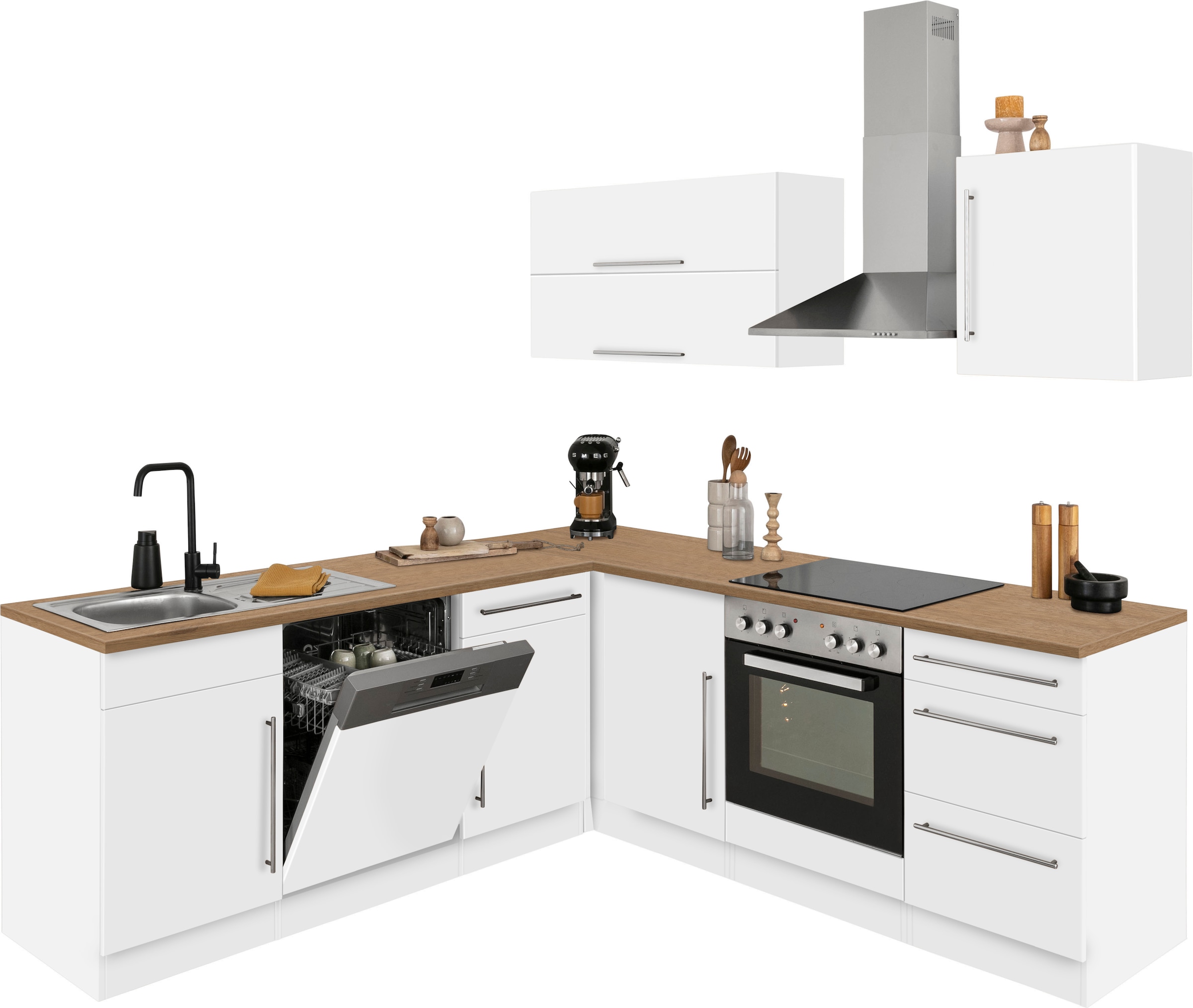 KOCHSTATION Winkelküche »Samos«, mit E-Geräten, Stellbreite 220/220 cm