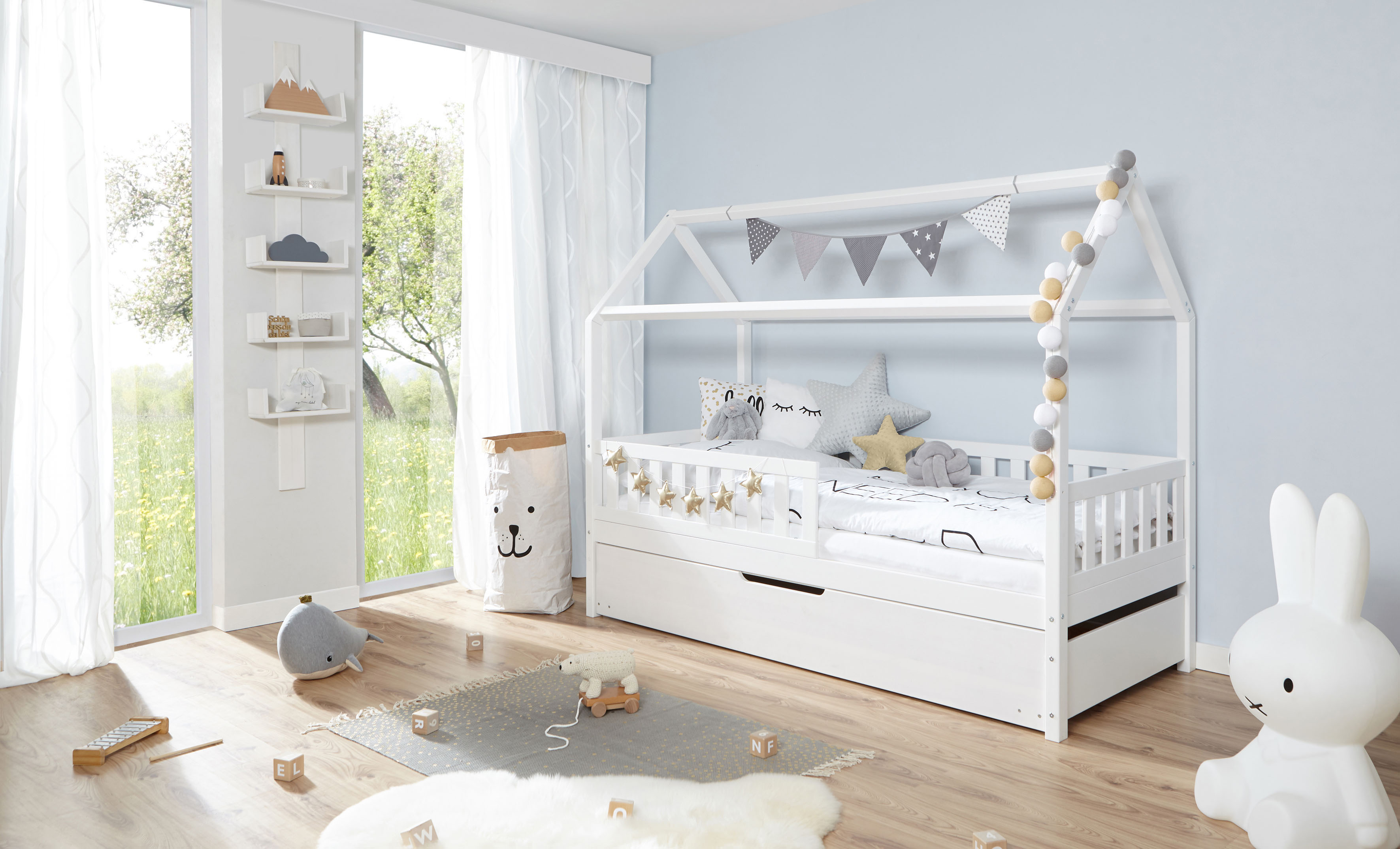 Ticaa Hausbett Traumhaus, mit Zusatzbett Marianne weiß Kinder Spielbetten Kinderbetten Betten