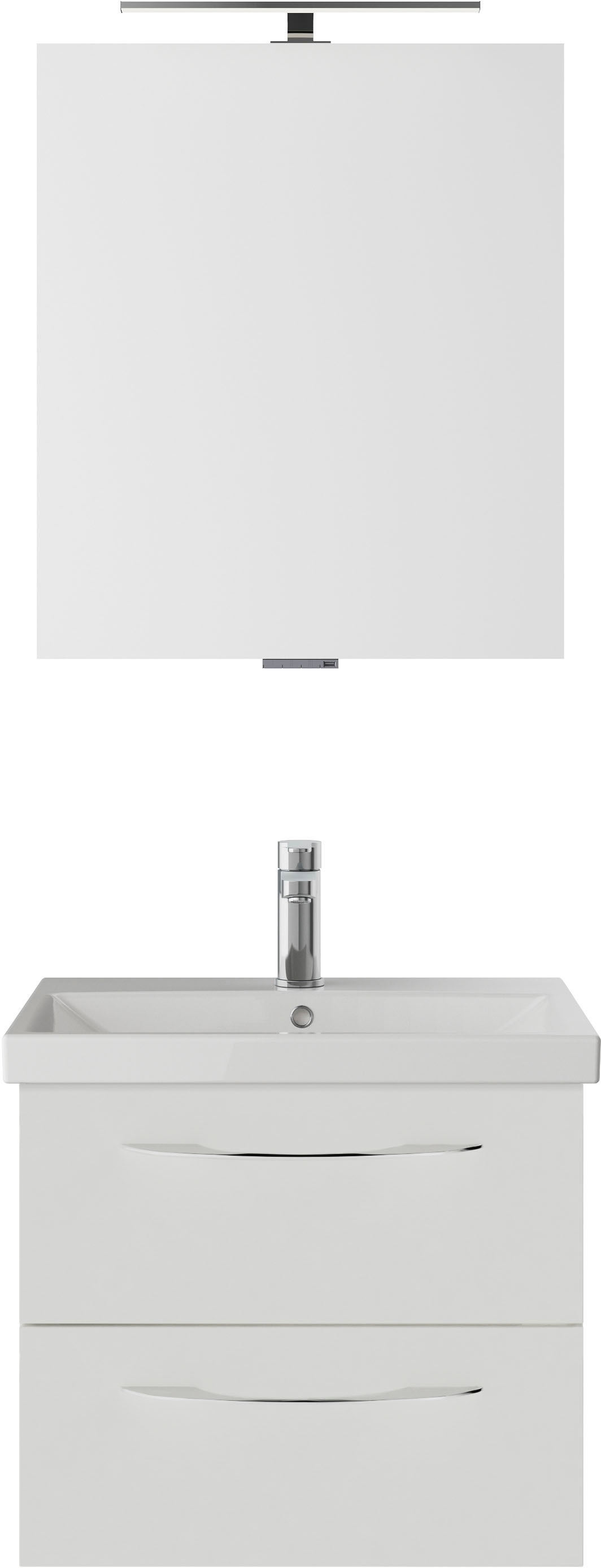 Saphir Badmöbel-Set »Serie 4035 2-teilig, Keramikwaschtisch mit LED-Spiegel, 60 cm breit«, (Set), Badezimmer-Set inkl. Schubladen-Dämpfer, 2 Schubladen, Waschplatz