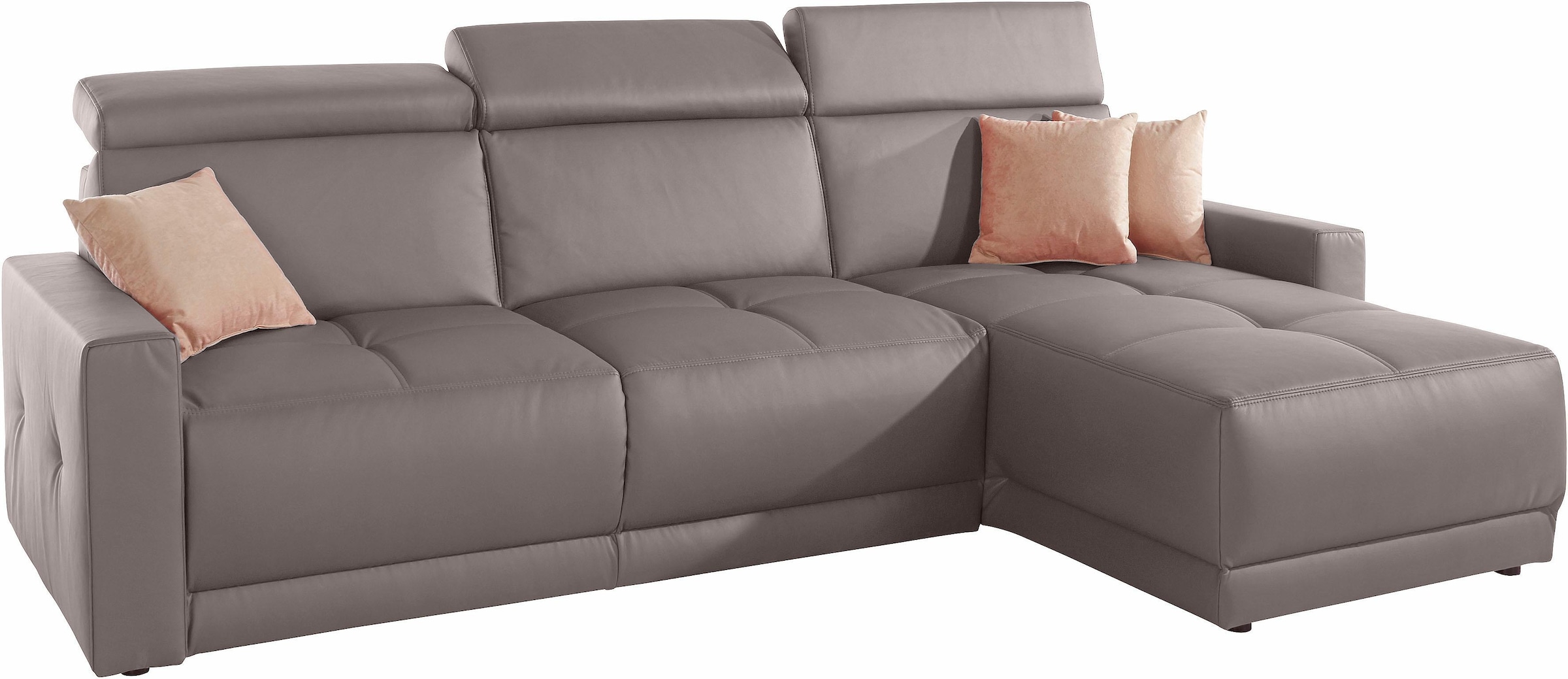 DOMO collection Ecksofa »Ava mit moderner Sitzheftung & toller Doppelnaht, komfortabel, L-Form«, mit Recamiere, inkl. Federkern, wahlweise mit Kopfteilverstellungen