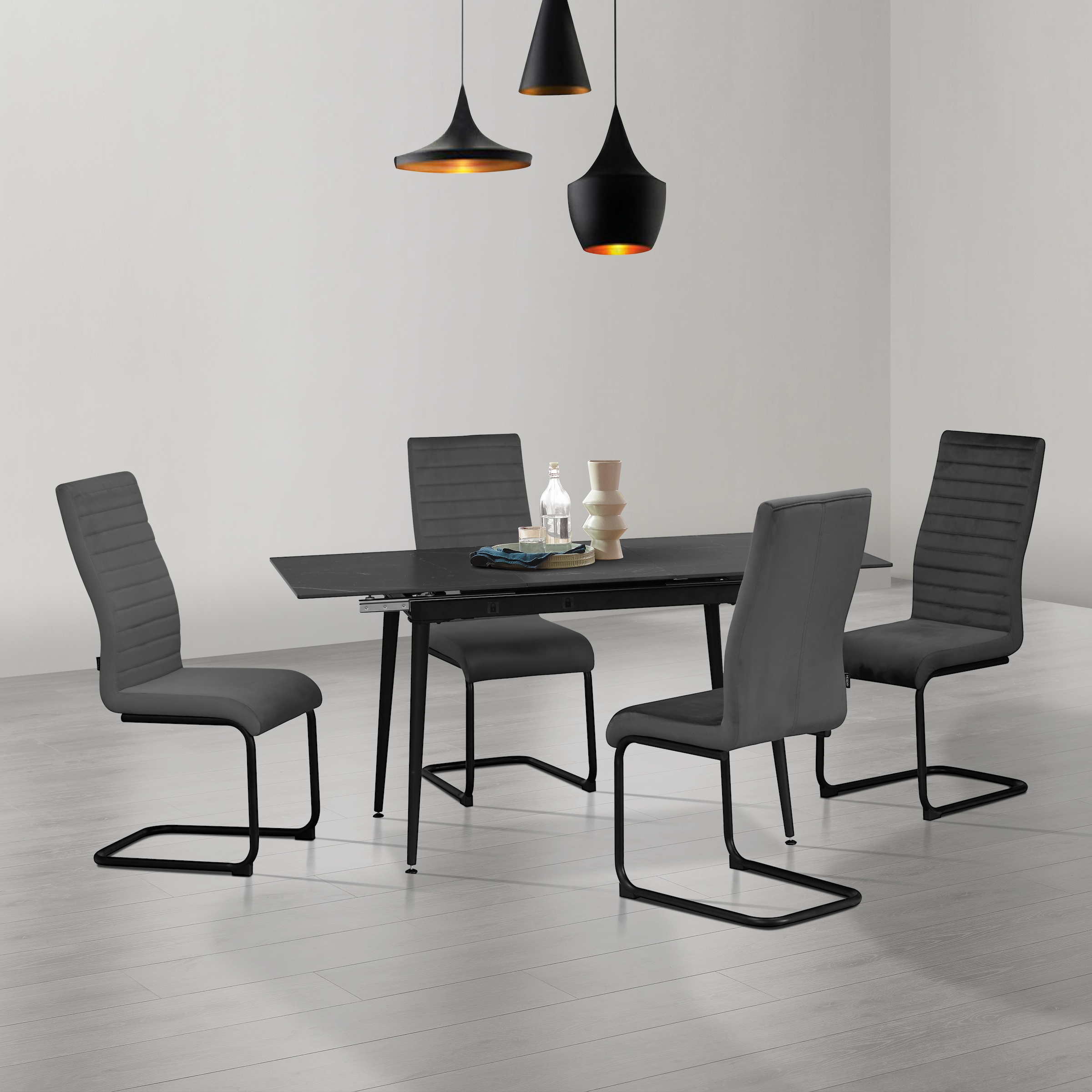 Home affaire Essgruppe "Elbach Keramiktisch Freischwinger", (Set, 5 tlg.), Tisch ausziehbar 120-160 cm Esszimmer Tischgr