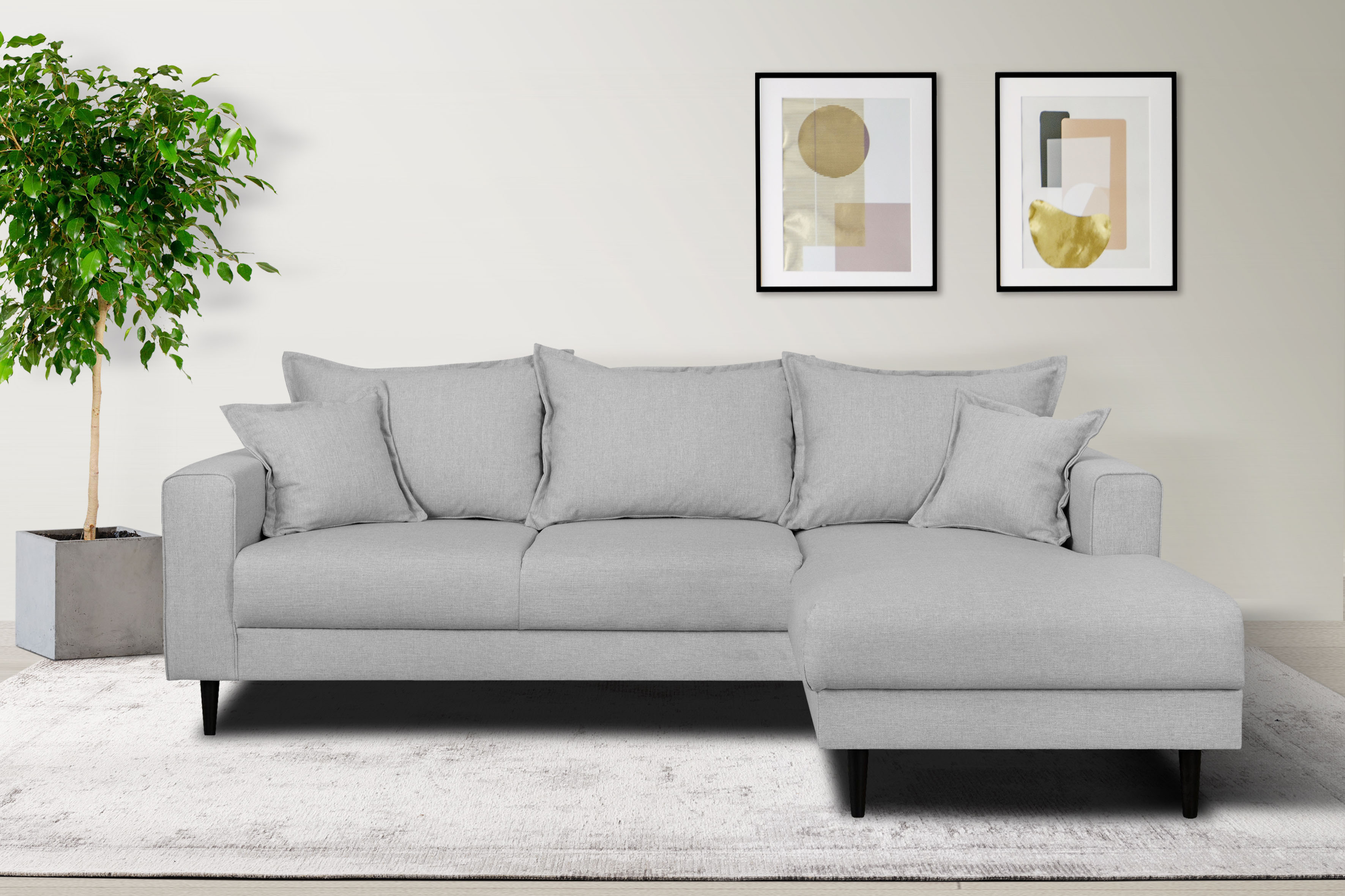 Home affaire Ecksofa "VEYRAS L-Form, hoher Sitzkomfort, Maße B/T/H: 230/150/76 cm" mit Wellenunterfederung, incl. Rückenkissen und Zierkissen