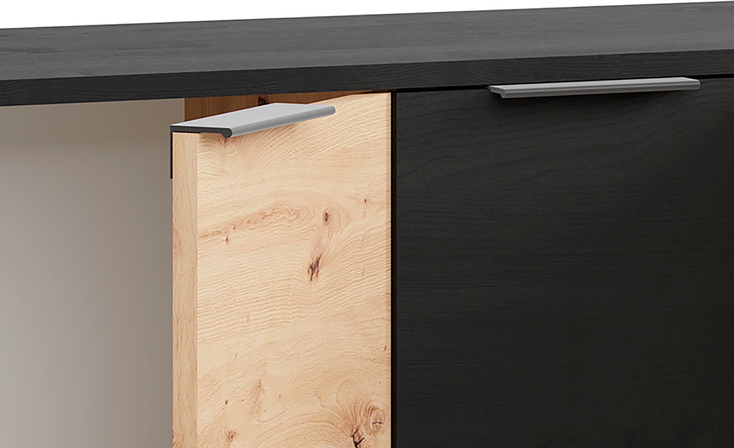 byLIVING Sideboard »Rimini«, Melamin Eiche schwarz und Artisan Eiche, 3 Schubkästen, 4 Türen