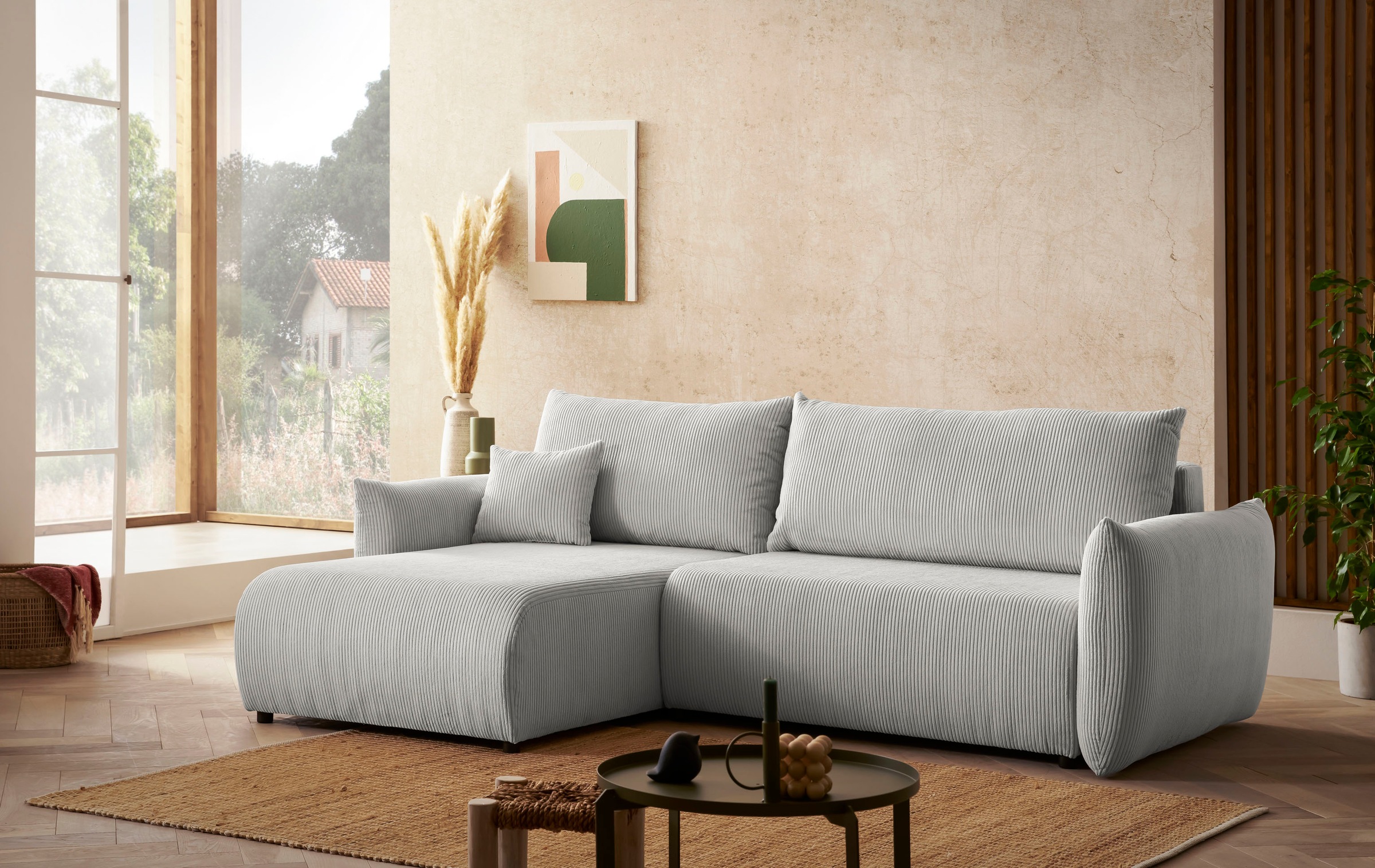 INOSIGN Ecksofa »MAVAS Schlafsofa mit Bettkasten, L-Form,«, ca.257/127cm (Liegefläche 212/145 cm), Cord, Chenille, Struktur