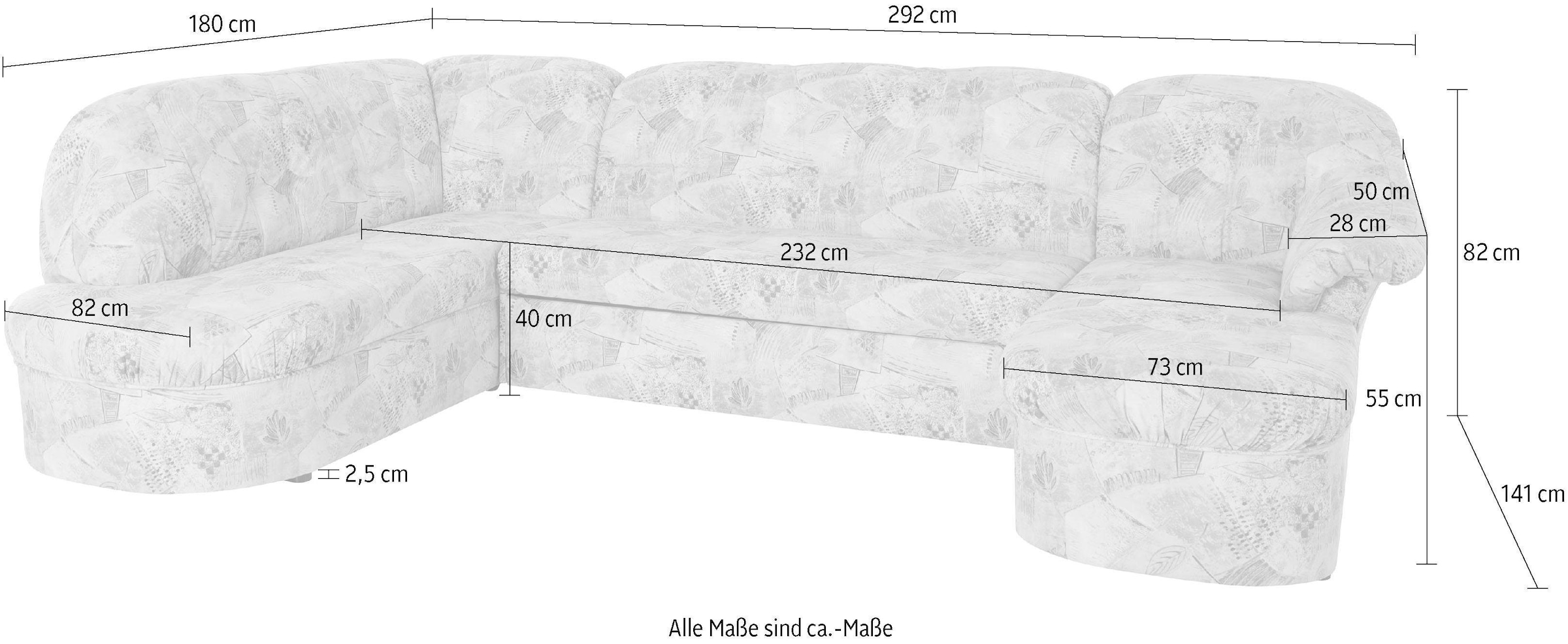 DOMO collection Wohnlandschaft »Pegnitz, zeitlos und modern, mit attraktiver Rückensteppung, U-Form«, wahlweise mit Bettfunktion