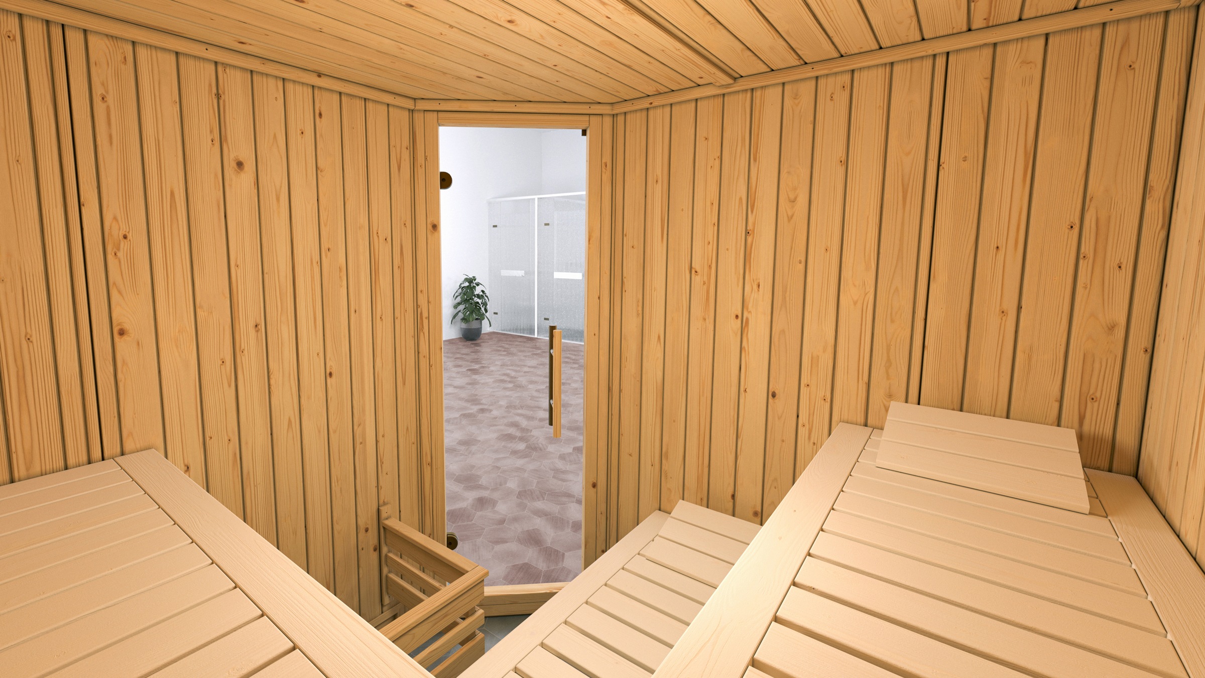weka Sauna »Element-Ecksauna VARBERG 3«, vorgefertigte Elemente, moderne Ganzglastür