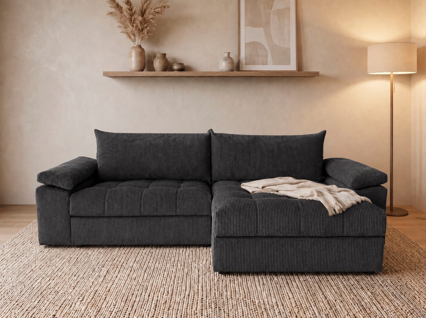 OTTO home Ecksofa "Soft&Cosy Pik XXL, L-Form, B: 303 cm, Mega Sofa in Cord" Lounge-Komfort mit edler Sitzsteppung, Federkern