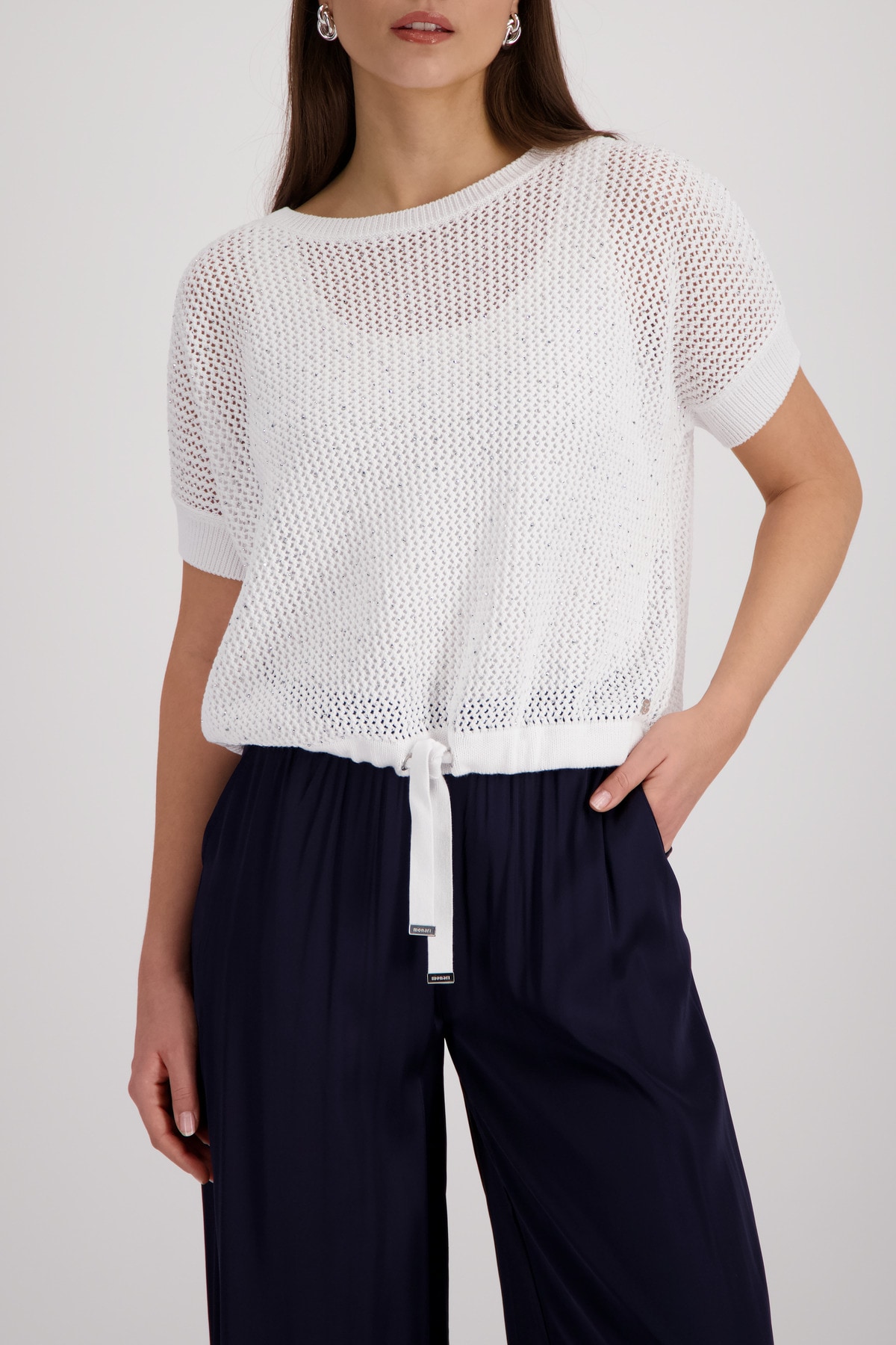Monari Ajourpullover »Pullover Basic Schmuck« Regular fit mit Strasssteinen