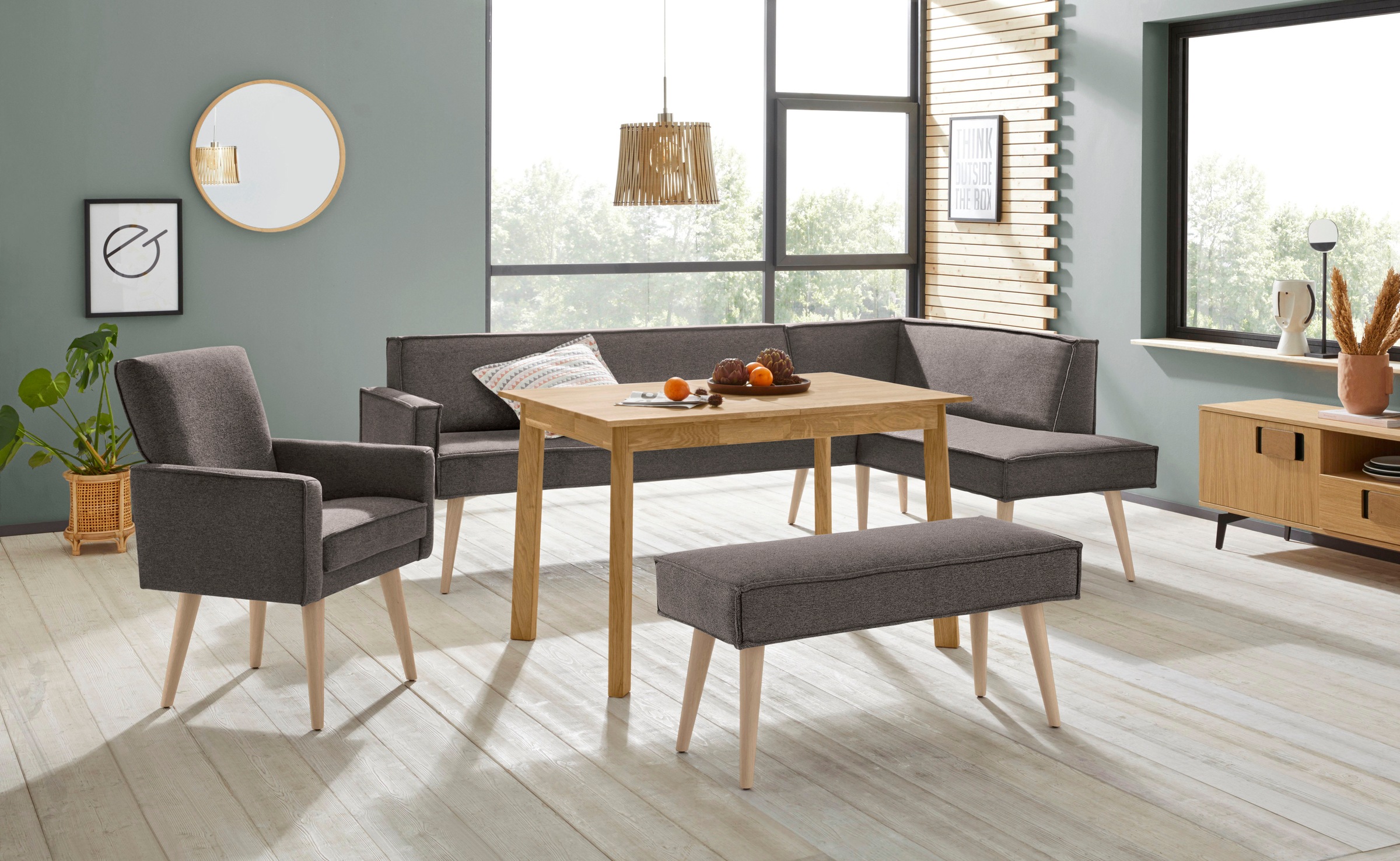 exxpo - sofa fashion Eckbank »Lungo, moderne Kedernaht, bequem und elegant, hoher Holzfuß«, hochwertige Detailverarbeitung, frei im Raum stellbar