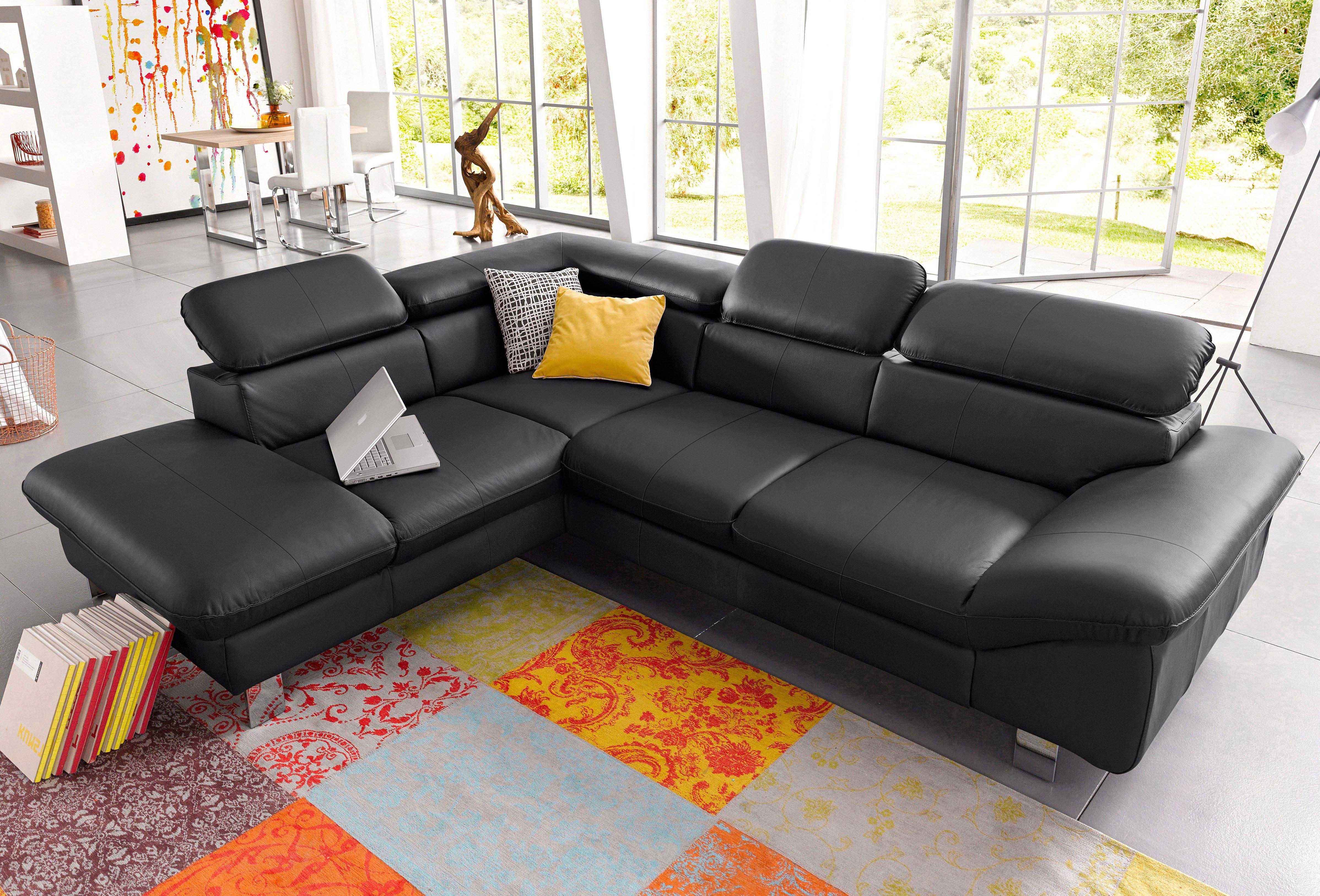 COTTA Ecksofa "Driver L-Form, B: 265 cm, moderne Couch mit Wellenunterfederung, Leder" inkl. 3x Kopfteilverstellung, optional mit Schlaffunktion + Stauraum