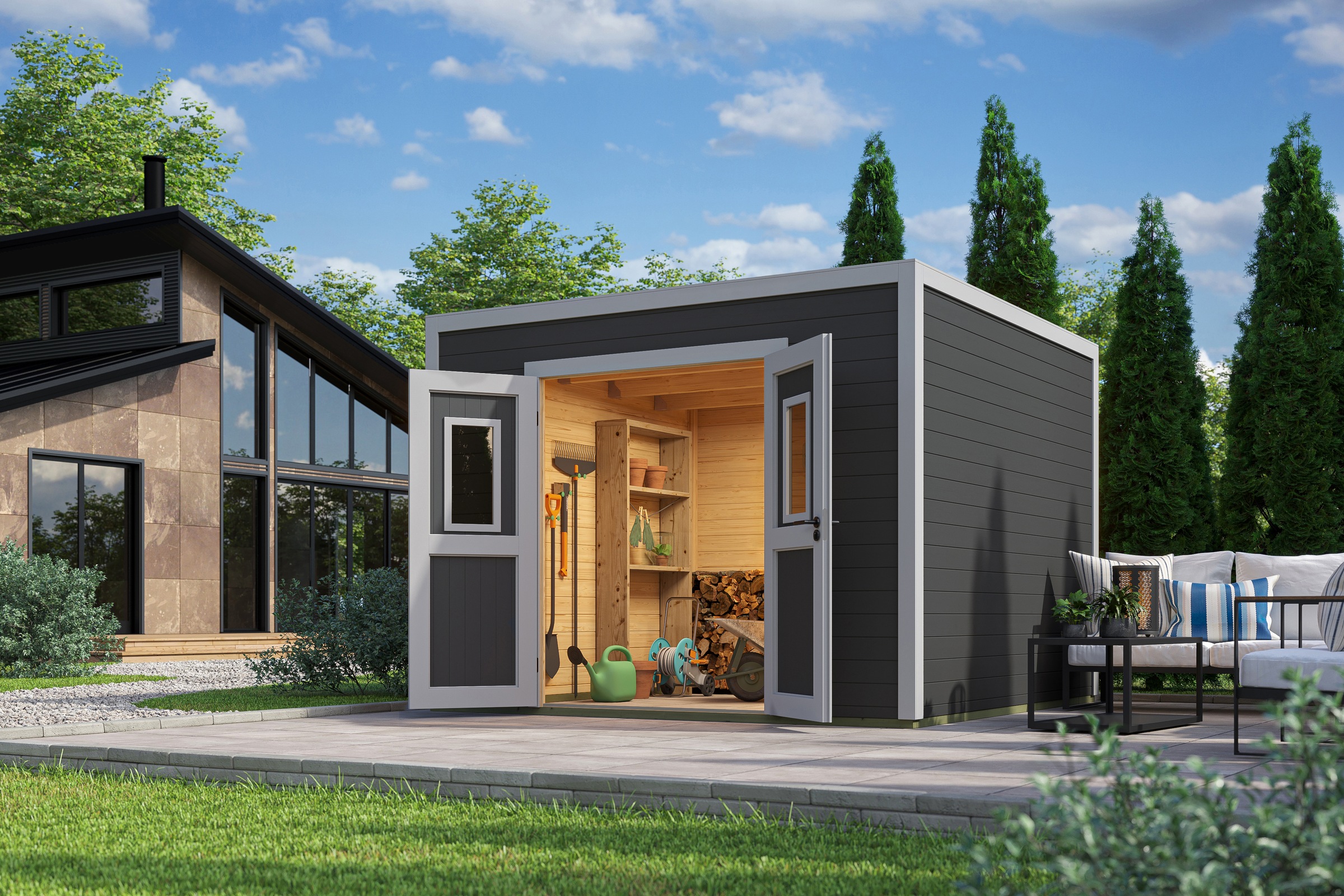 Nordic Holz Gartenhaus "Felix 3", kleiner stilvoller Schuppen mit Flachdach günstig online kaufen