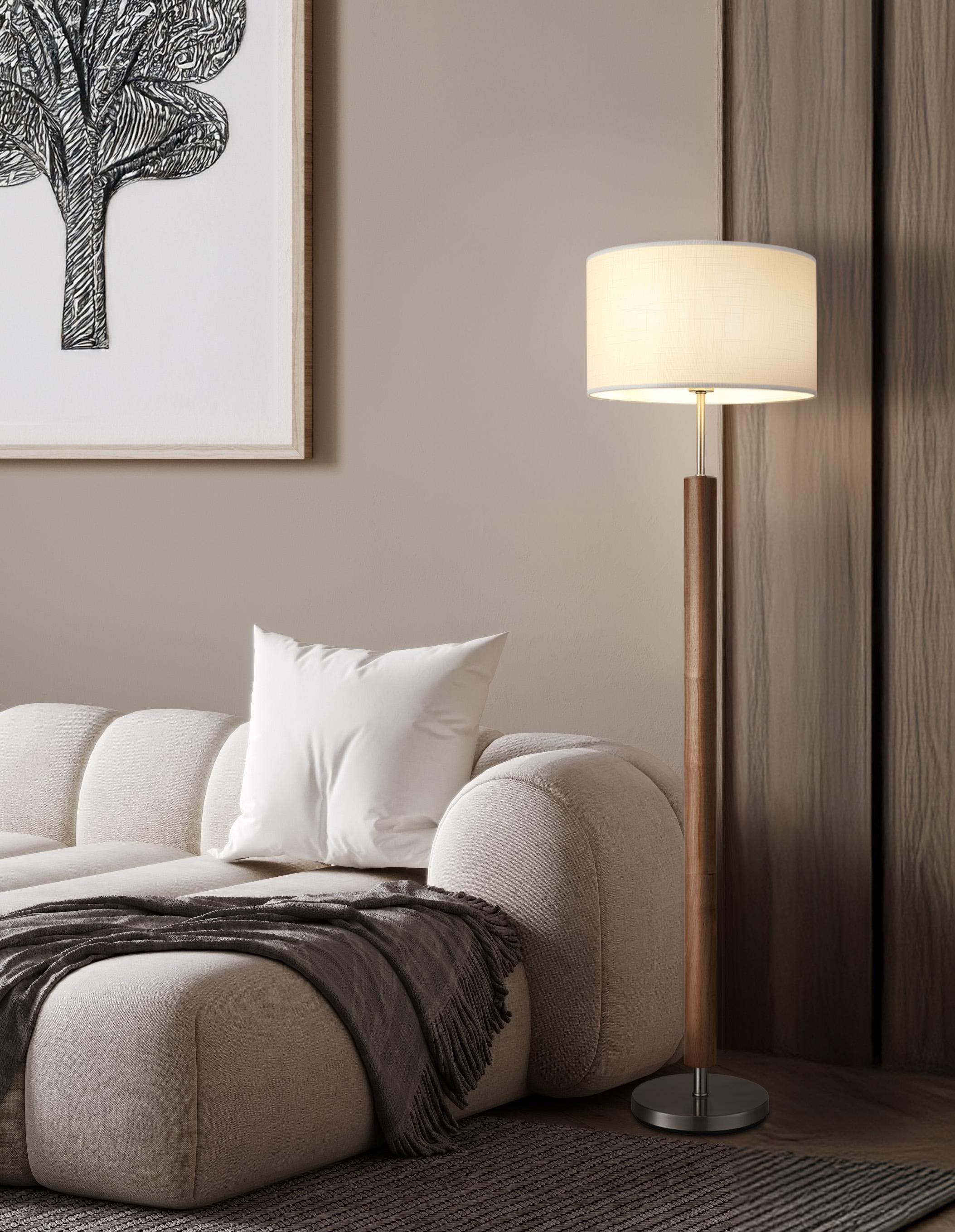 NOWA Stehlampe »MILA« E27 1 Stk. Dunkles Holzelement, zeitloses Design