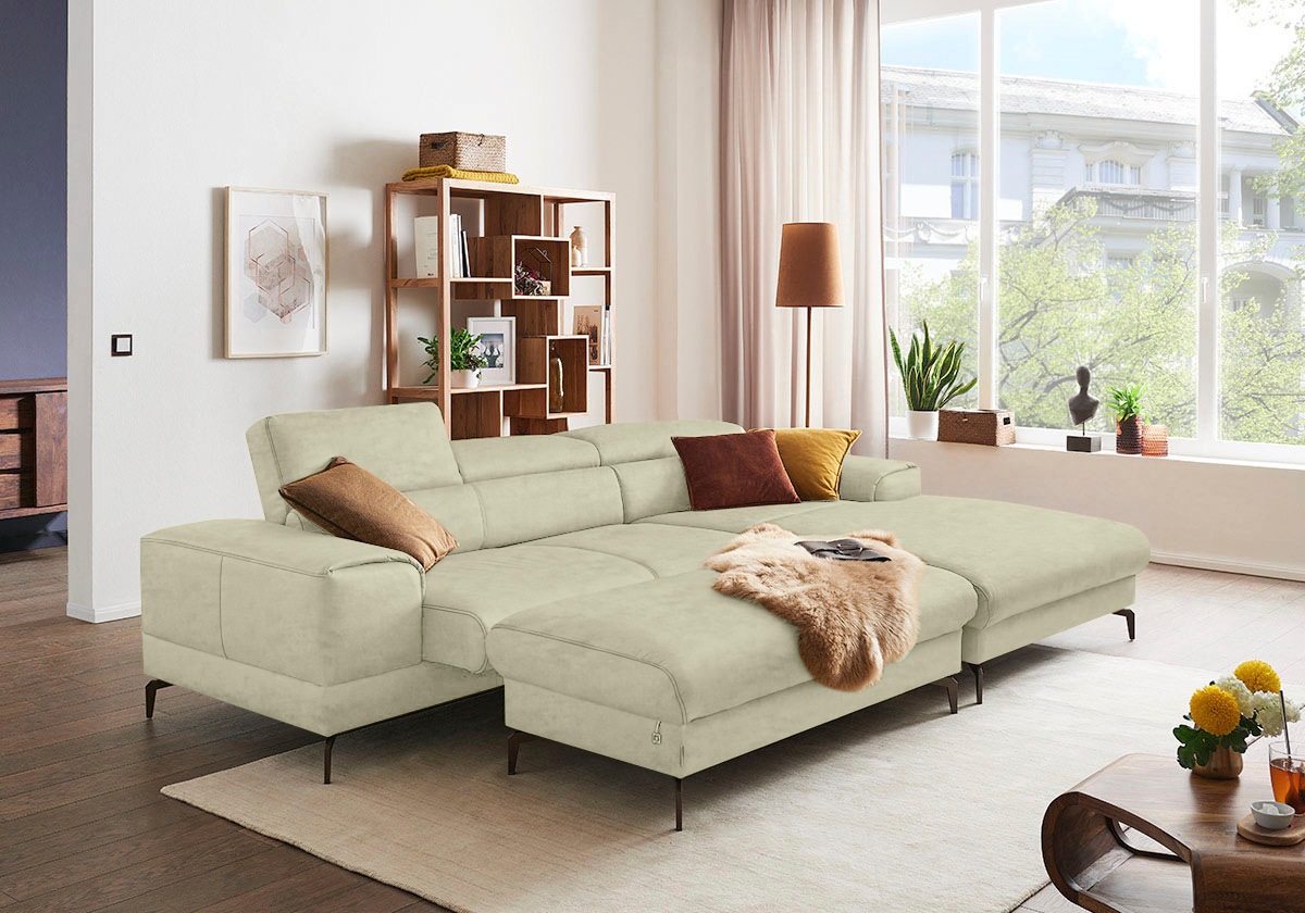 W.SCHILLIG Ecksofa »piedroo, Designsofa mit tollem Sitzkomfort, elegant und bequem, L-Form«, Kopfteilverstellung, wahlweise mit Sitztiefenverstellung, Breite 303cm