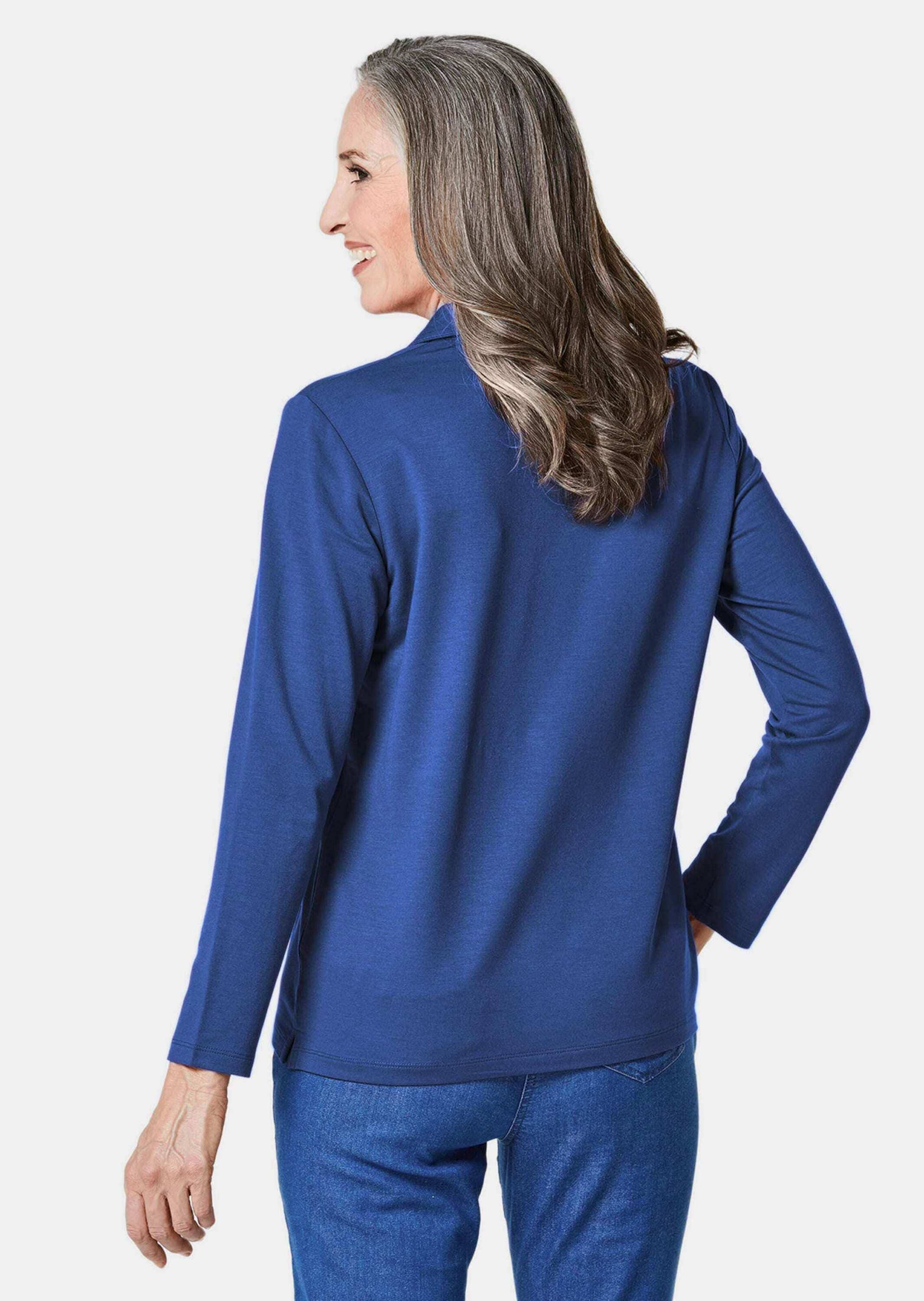 GOLDNER Poloshirt »Kurzgröße Langarm Poloshirt mit Schmuckband an Knopfleiste«