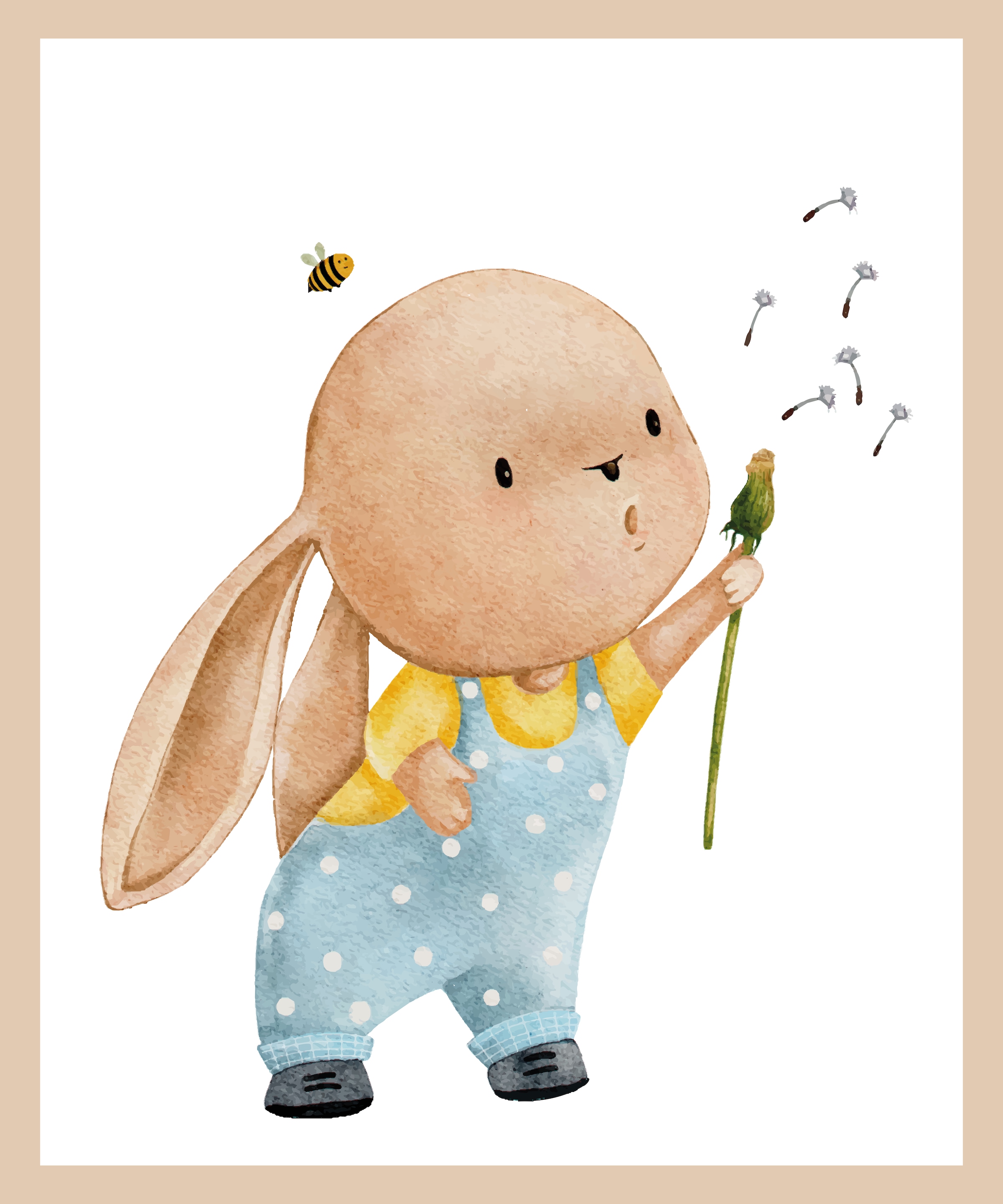 Lüttenhütt Bild mit Rahmen »oder Poster, Hase mit Pusteblume«, Fantasy-Hase-Hasen-Tiere, (1 St.), HD Premium Druck