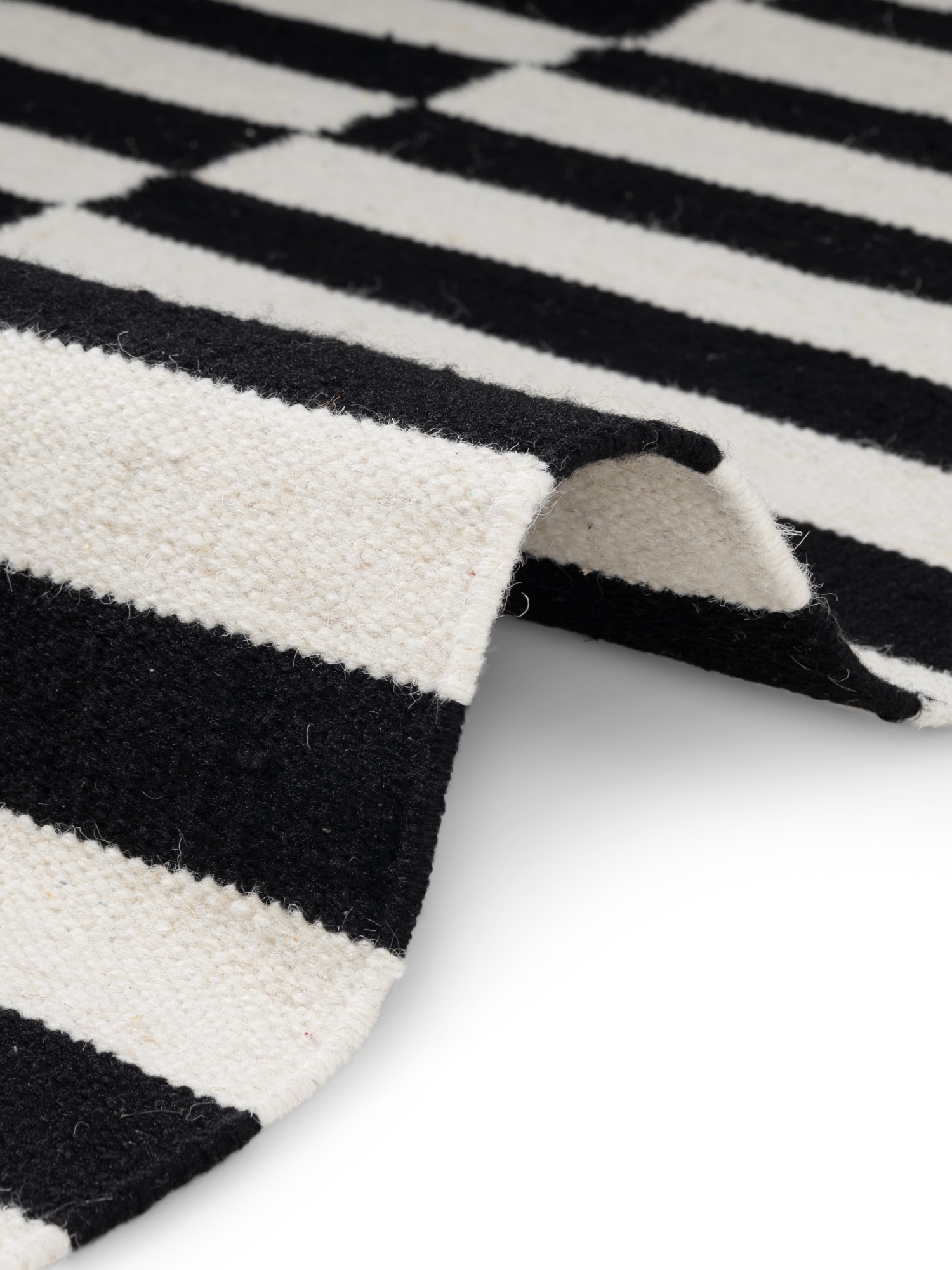 HANSE Home Wollteppich »Donna, schwarz-weiss«, rechteckig, 5 mm Höhe, Handgewebt, Wolle, Natur, Läufer, Wohnzimmer, Schlafzimmer, Streifen