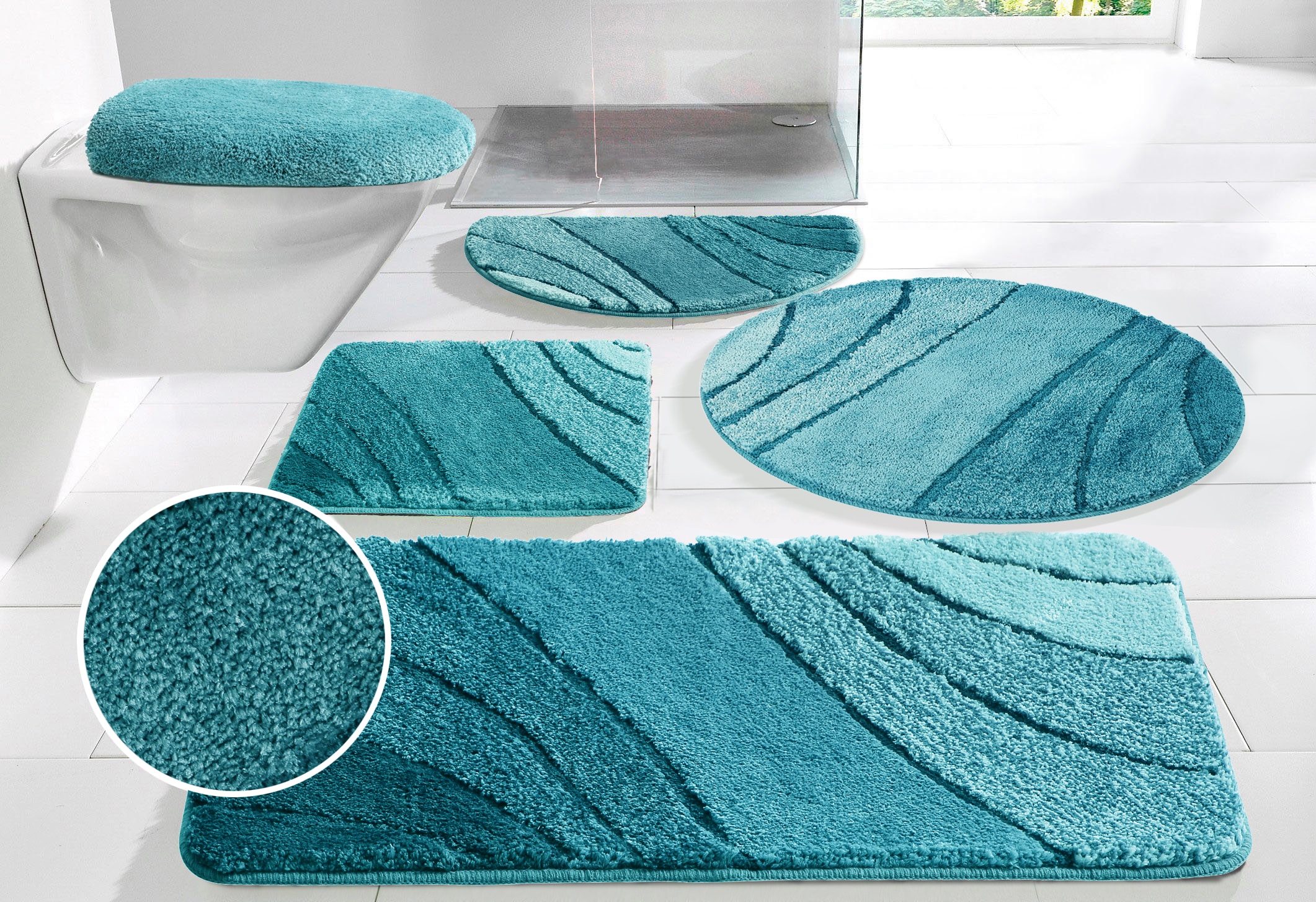 OTTO home Badematte "Josie, Badvorleger, Badezimmer Teppich" Höhe 20 mm rutschhemmend beschichtet fußbodenheizungsgeeignet schnell trocknend strapazierfähig Badteppich, Badematten, rechteckig, rund & als 3-tlg. Set erhältlich