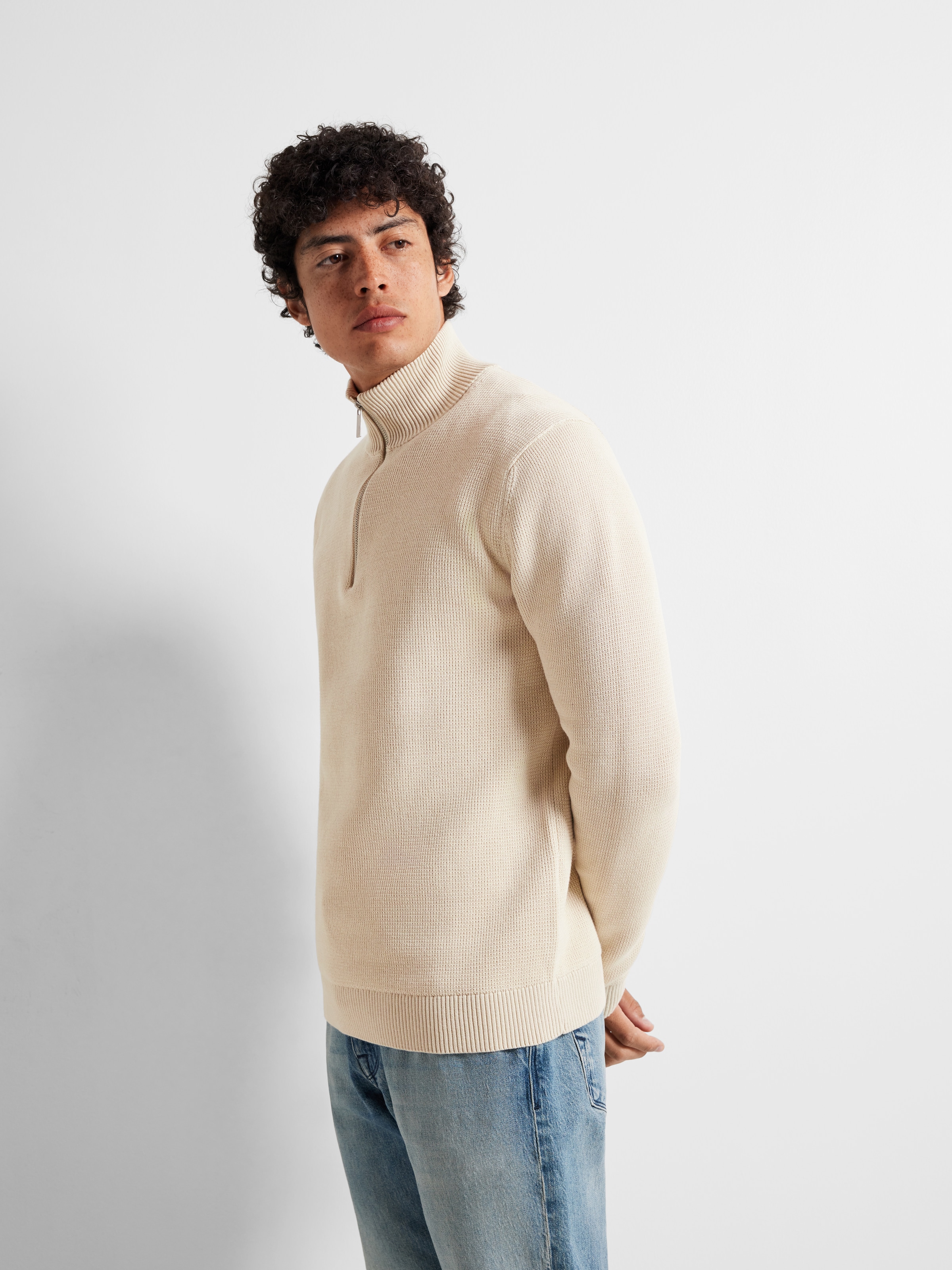SELECTED Troyer »SLHDANE LS KNIT STRUCTURE HALF ZIP NOOS« Baumwolle, regular fit