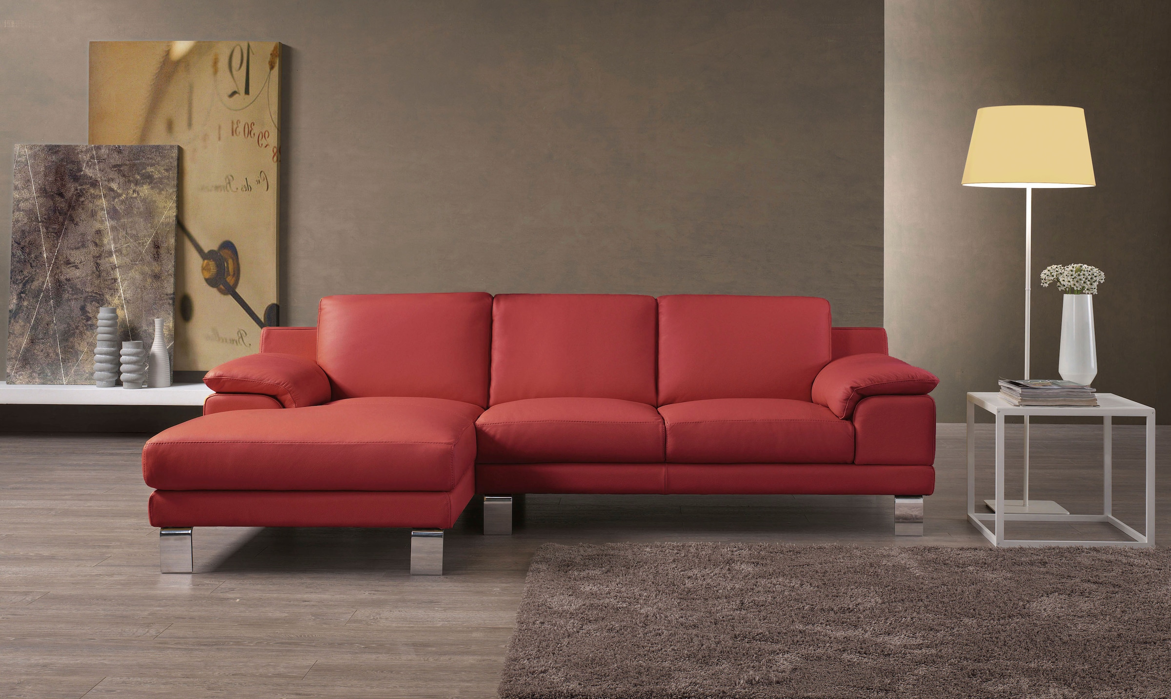 Egoitaliano Ecksofa "Shakira, Design & Sitzkomfort auf hohem Niveau, Breite 236cm, L-Form" mit Recamiere, L-Form, edle Füße
