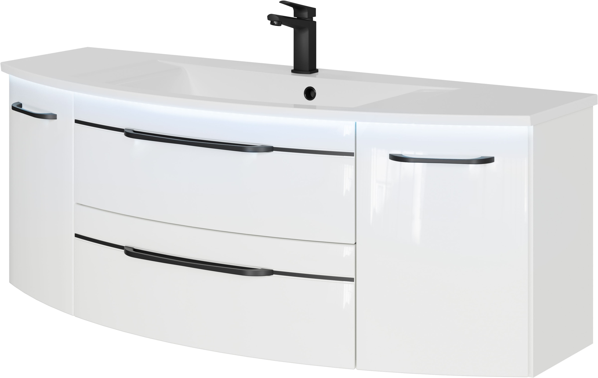 Saphir Waschtisch »Serie 7045 Mineralmarmor-Waschtisch und Unterschrank, 131 cm breit«, Waschplatz mit 2 Schubladen, 2 Türen, Badmöbel Set mit Waschtisch