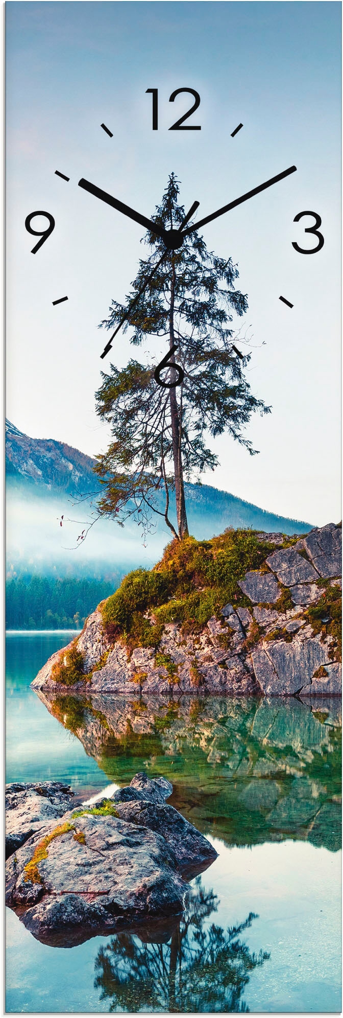 Artland Wanduhr "Glasuhr Herbstszene des Hintersee vor Alpen", wahlweise mit Quarz- oder Funkuhrwerk, lautlos ohne Tickg